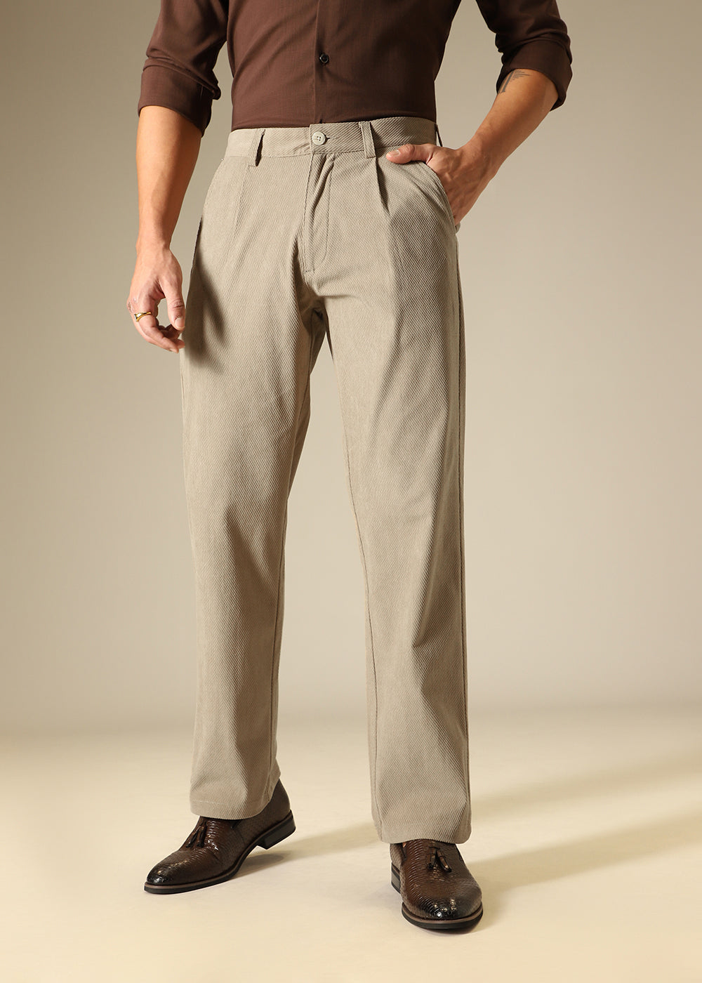 Tan Textured Corduroy Pant