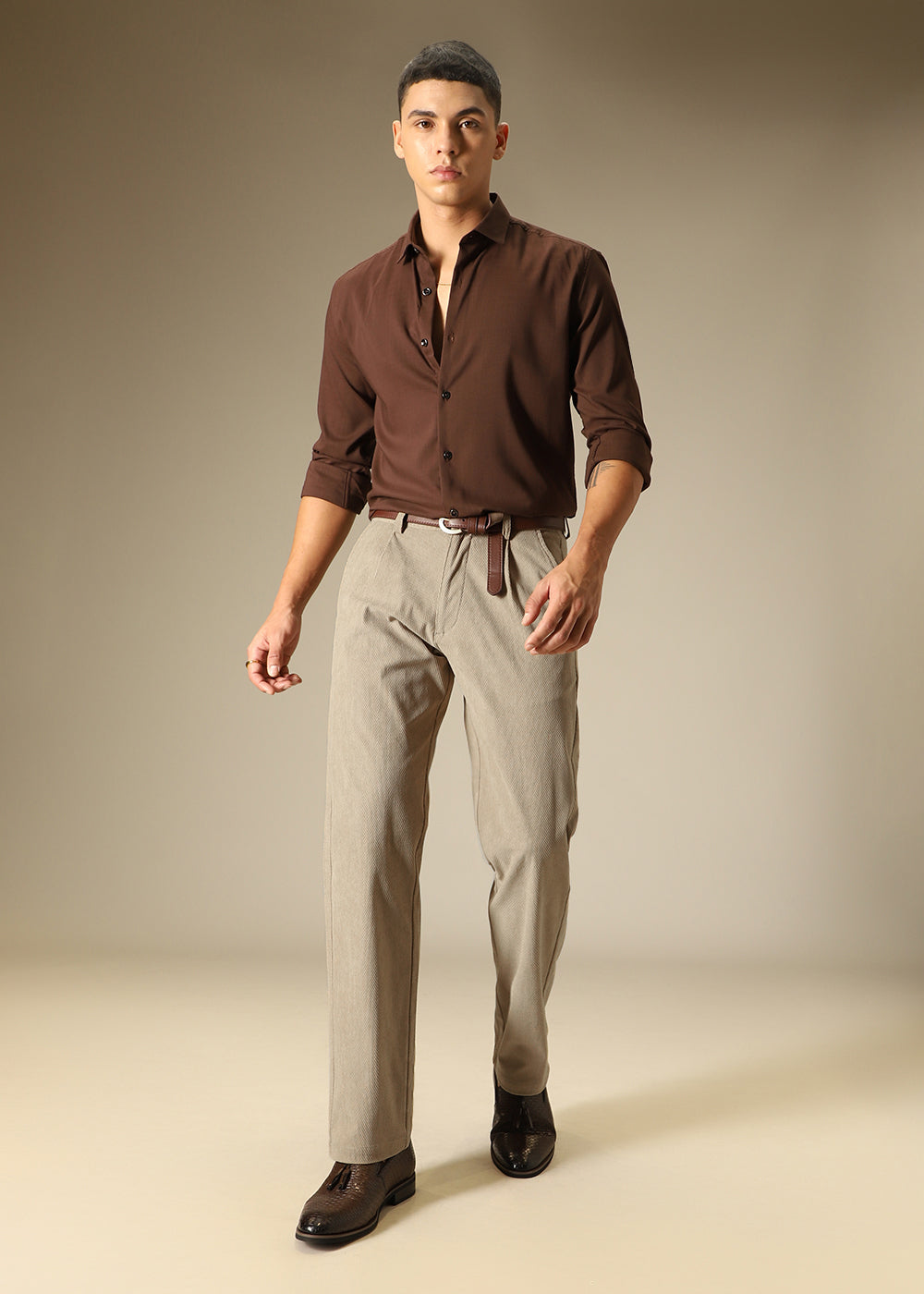 Tan Textured Corduroy Pant