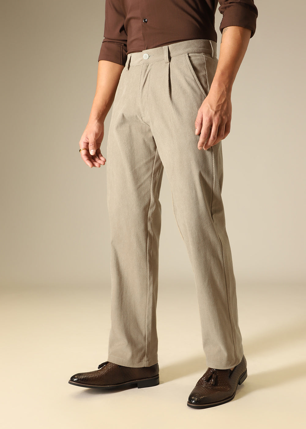 Tan Textured Corduroy Pant