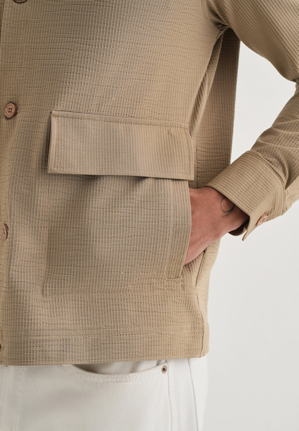 Tan Waffle Textured Shacket