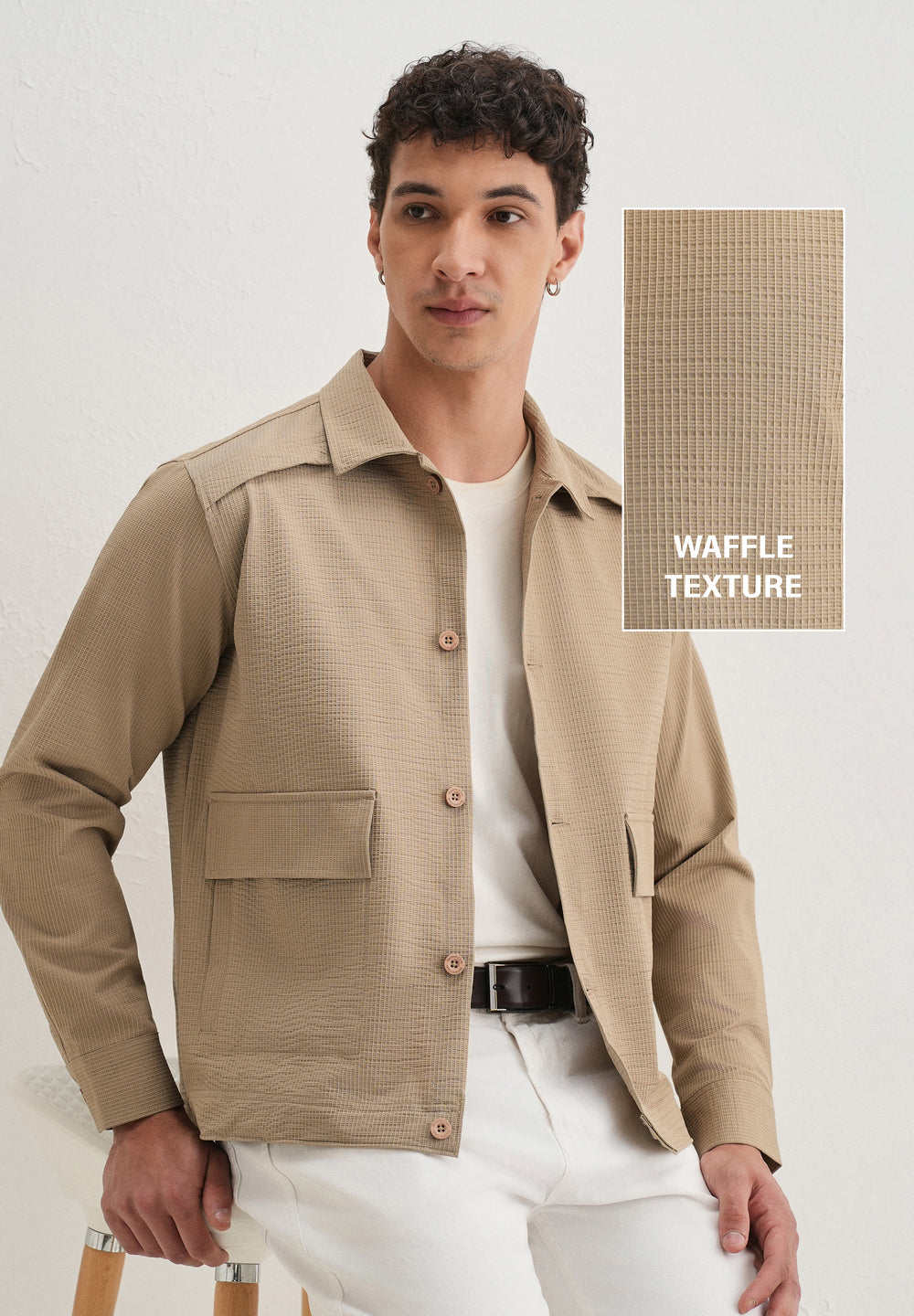 Tan Waffle Textured Shacket