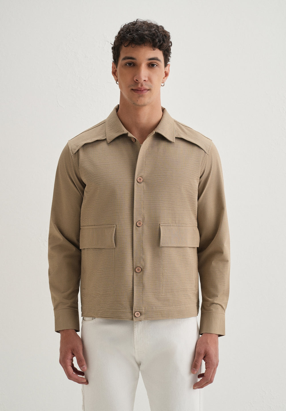 Tan Waffle Textured Shacket