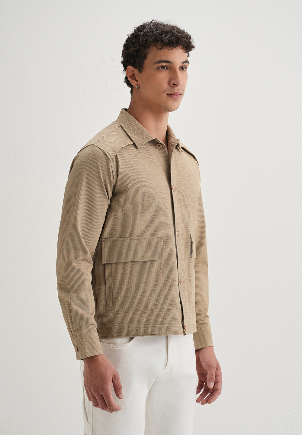 Tan Waffle Textured Shacket