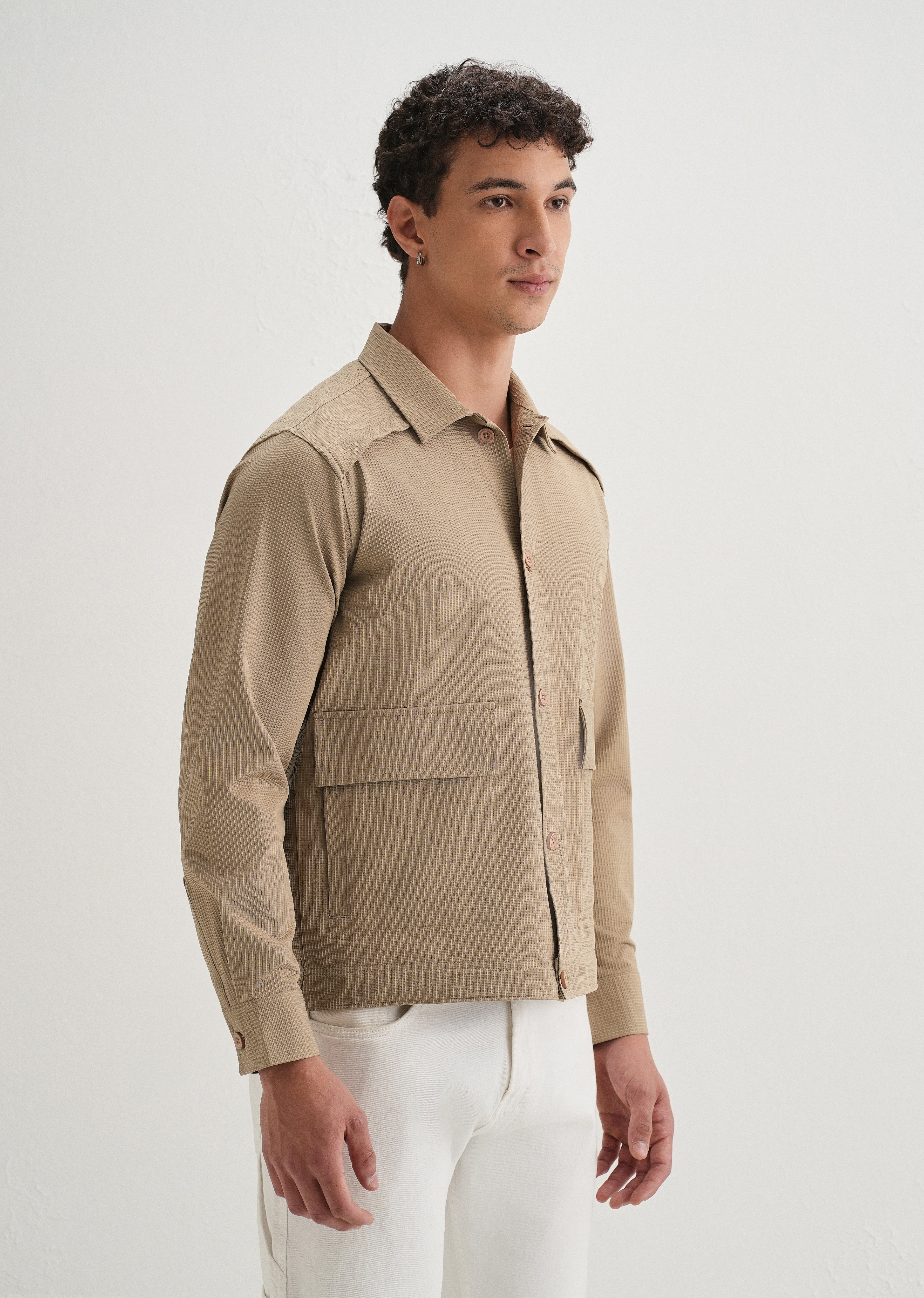 Tan Waffle Textured Shacket