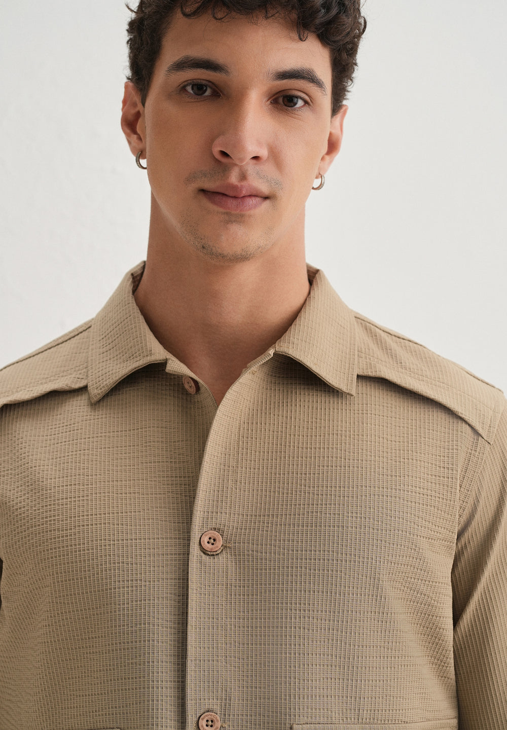 Tan Waffle Textured Shacket