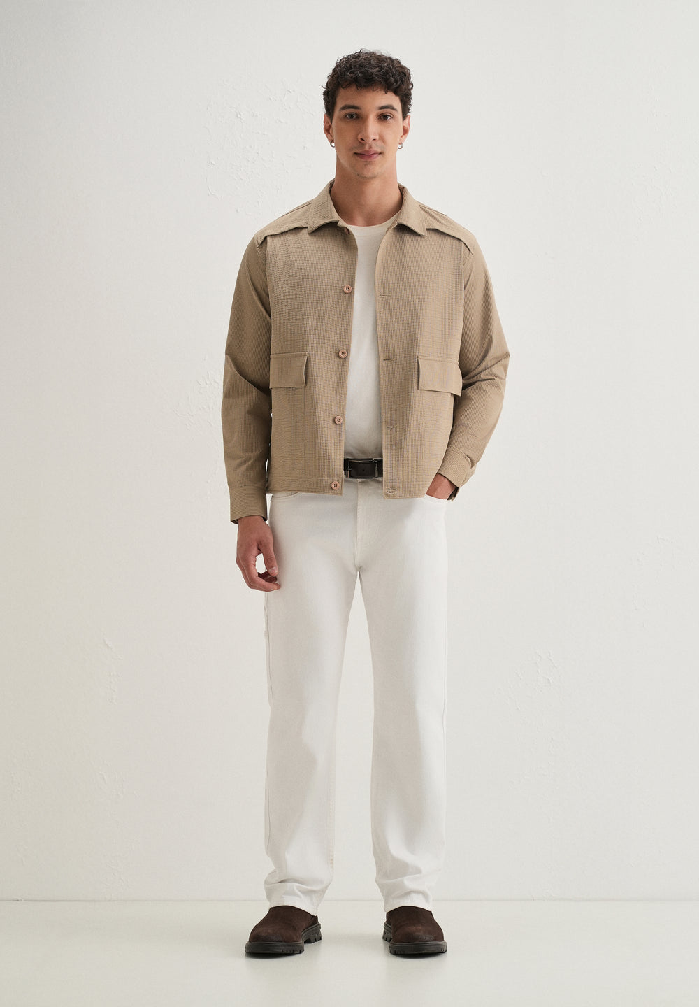 Tan Waffle Textured Shacket