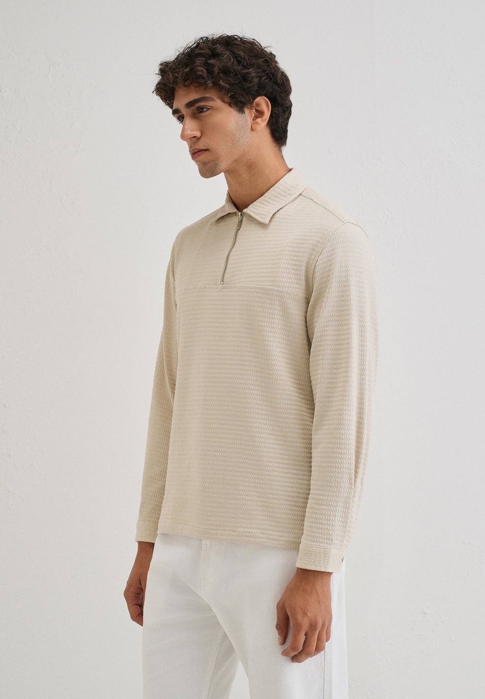 Tan Zipper Polo Knit T-shirt