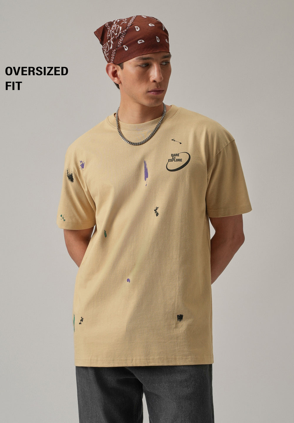 Tan Back Printed Oversized T-Shirt