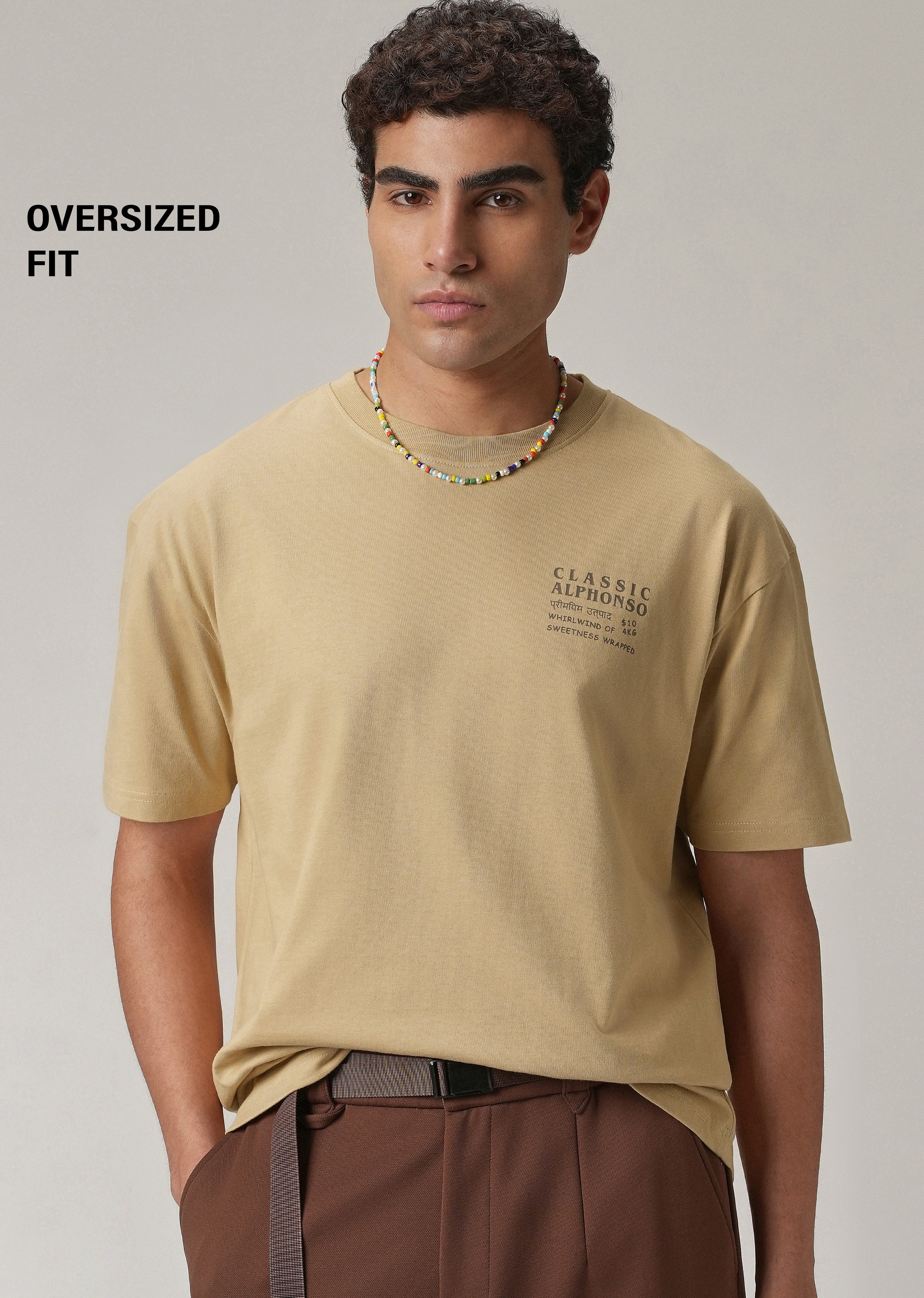 Tan Beige Back Printed Oversized T-Shirt