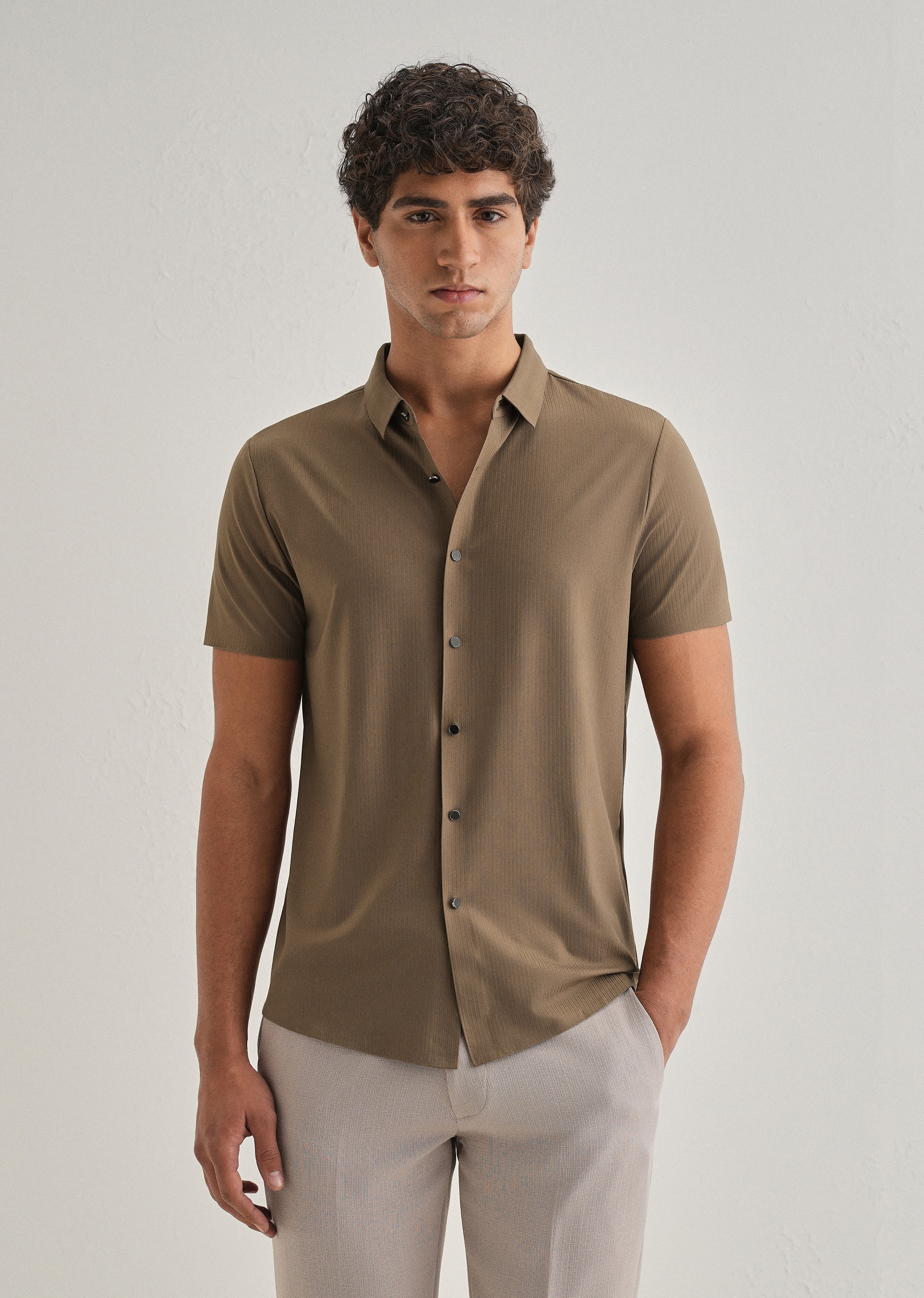 Tan Brown Stripe Seamless Shirt