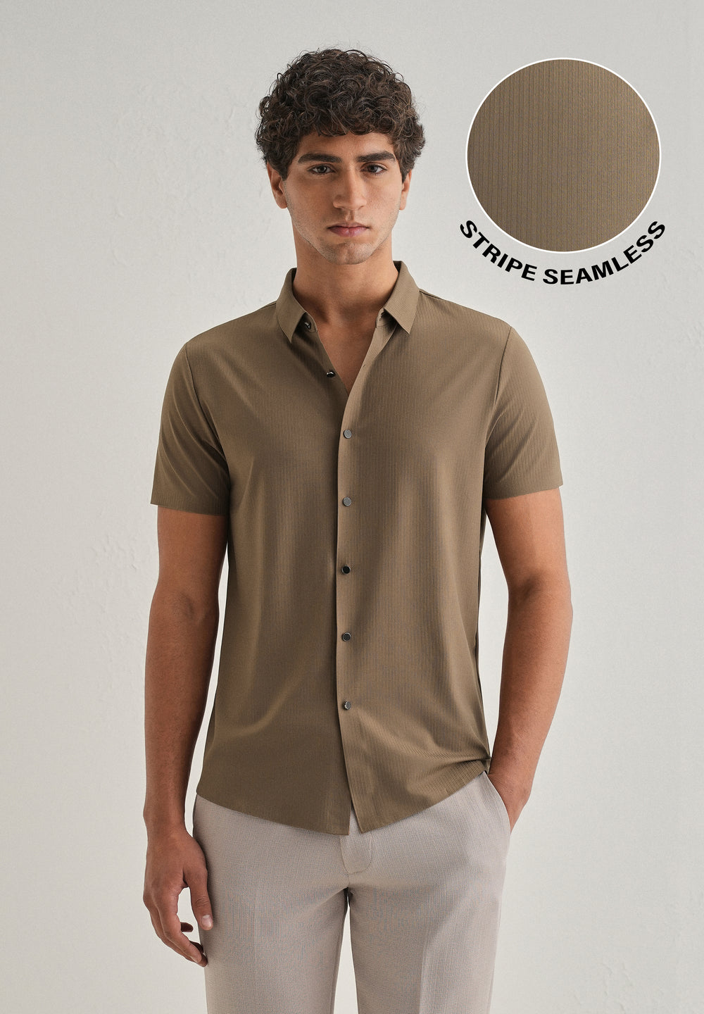 Tan Brown Stripe Seamless Shirt
