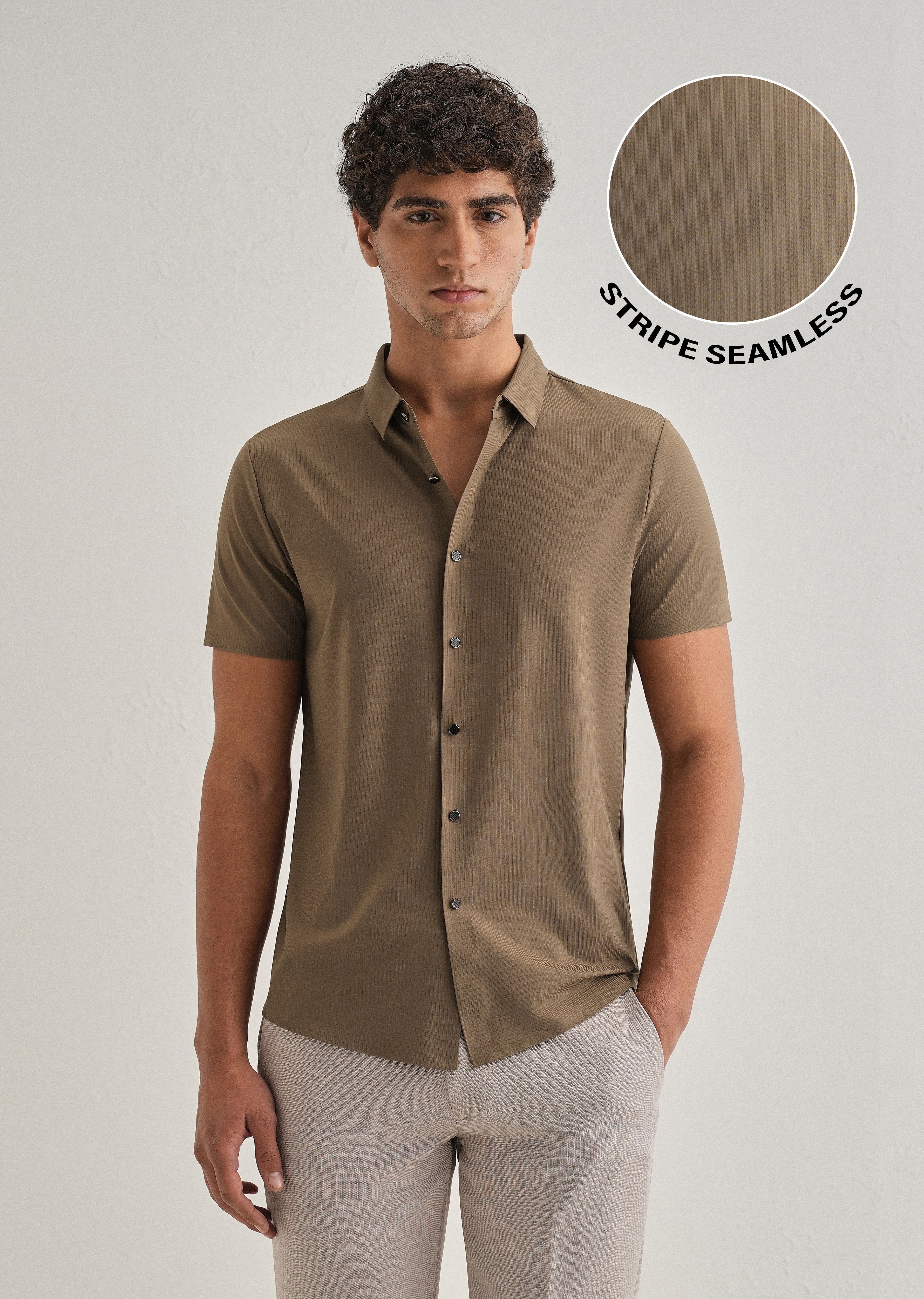 Tan Brown Stripe Seamless Shirt