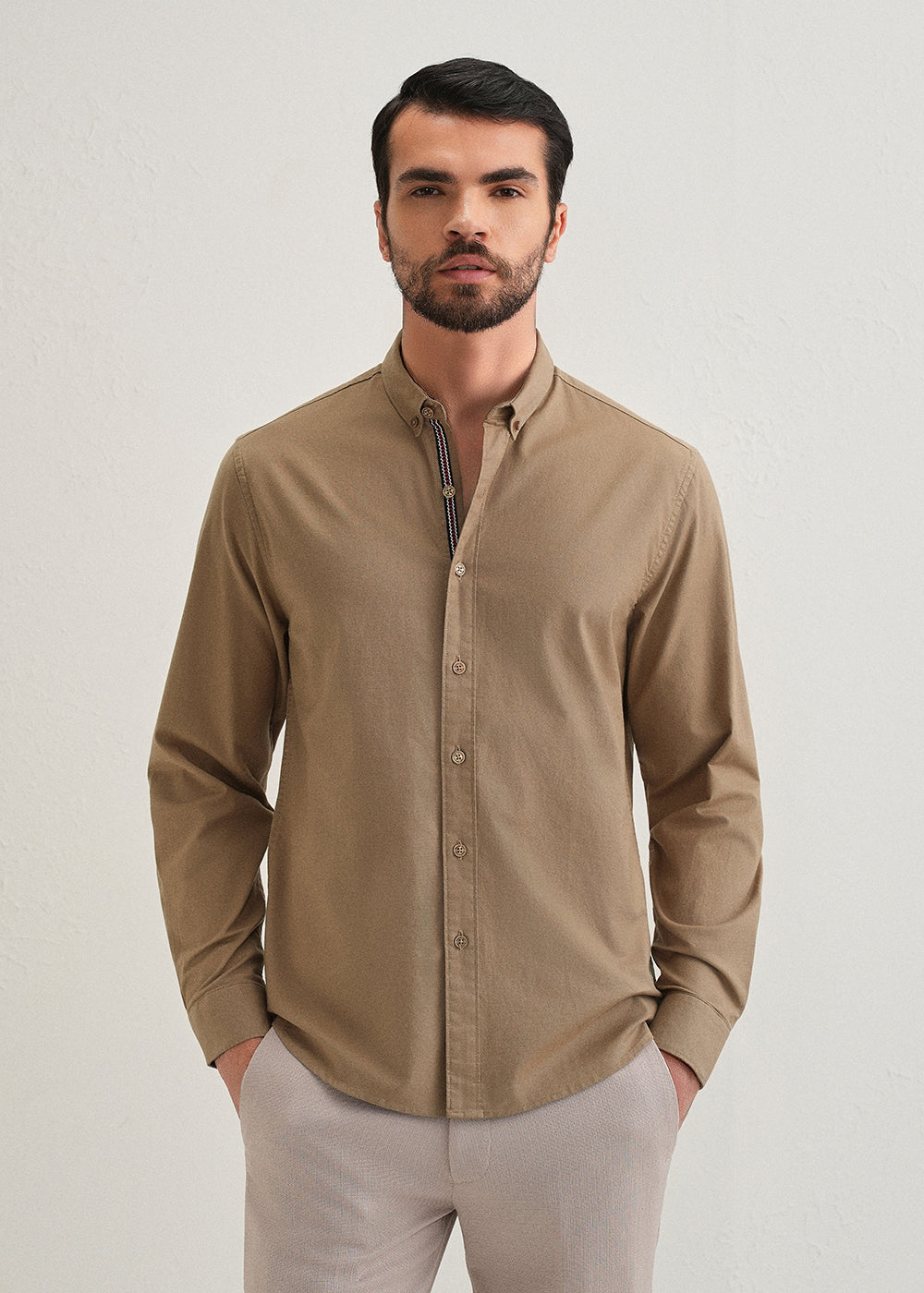 Tan Contrast Placket Shirt