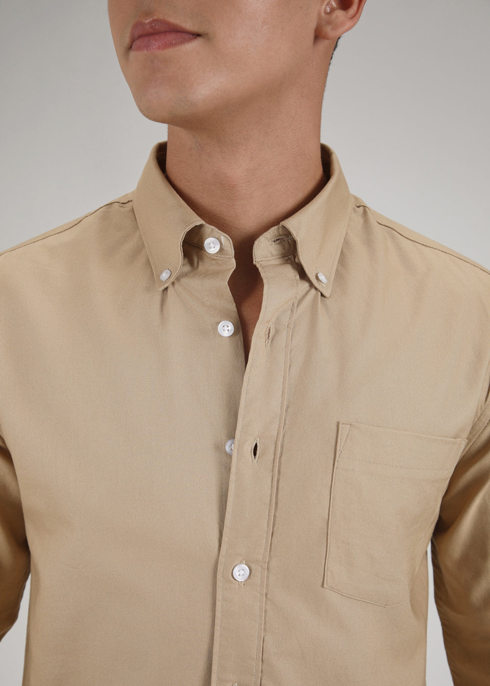 Tan Plain Cotton Oxford Shirt