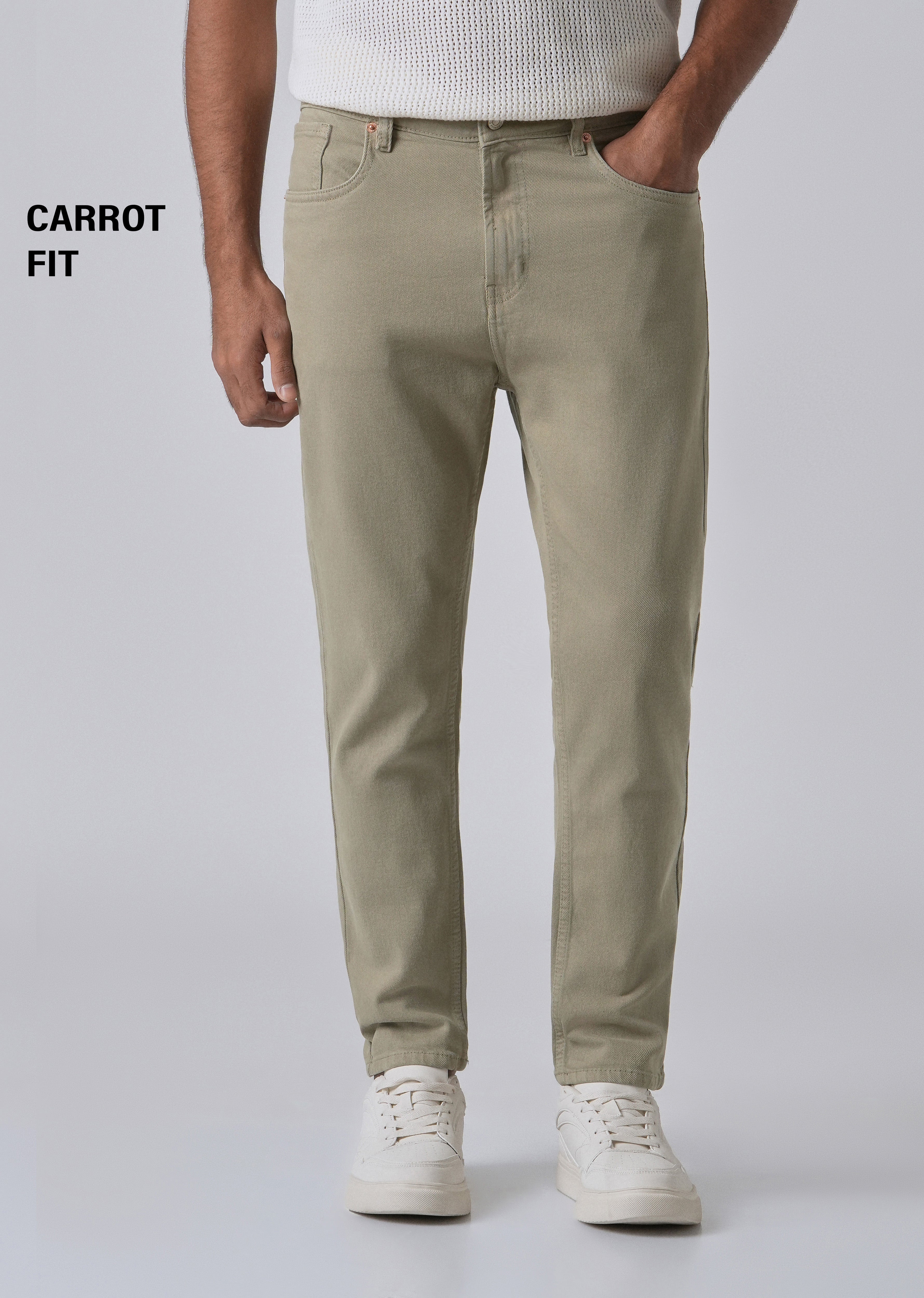Tan Green Carrot Fit Denim