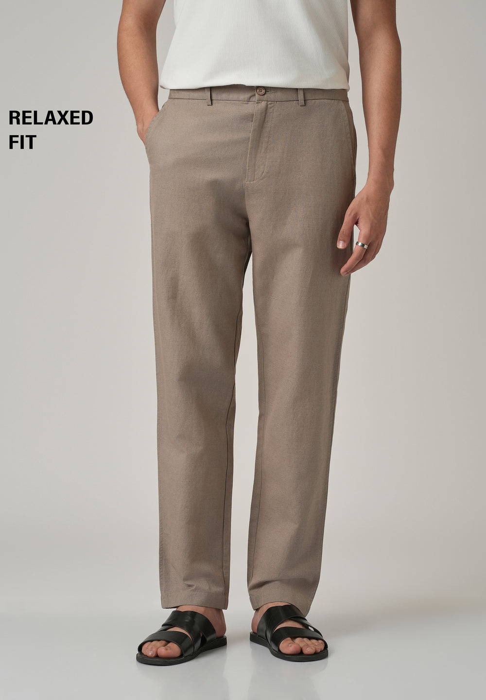 Tan Linen Relaxed Fit Trouser