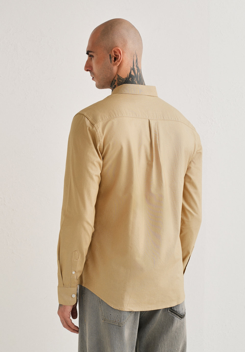 Tan Plain Cotton Oxford Shirt