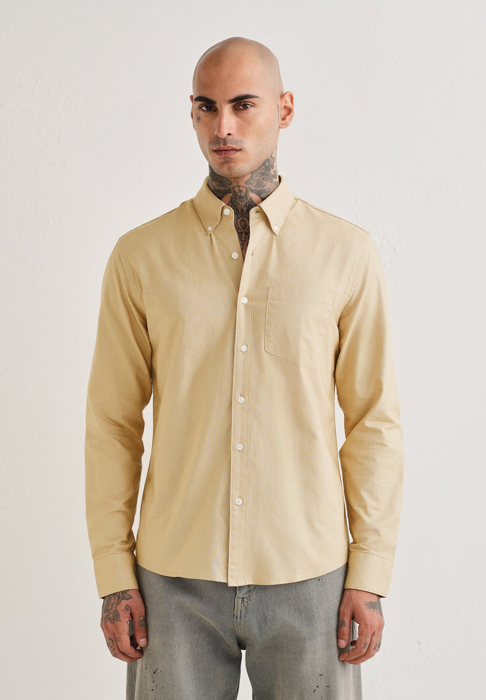 Tan Plain Cotton Oxford Shirt