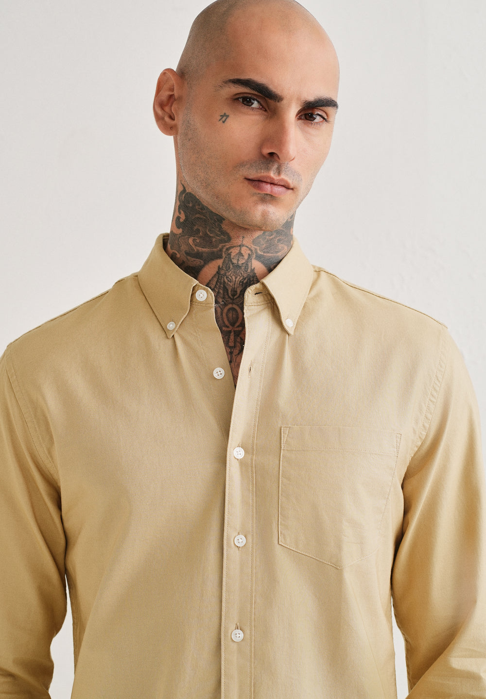 Tan Plain Cotton Oxford Shirt