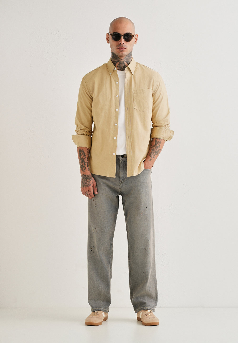 Tan Plain Cotton Oxford Shirt