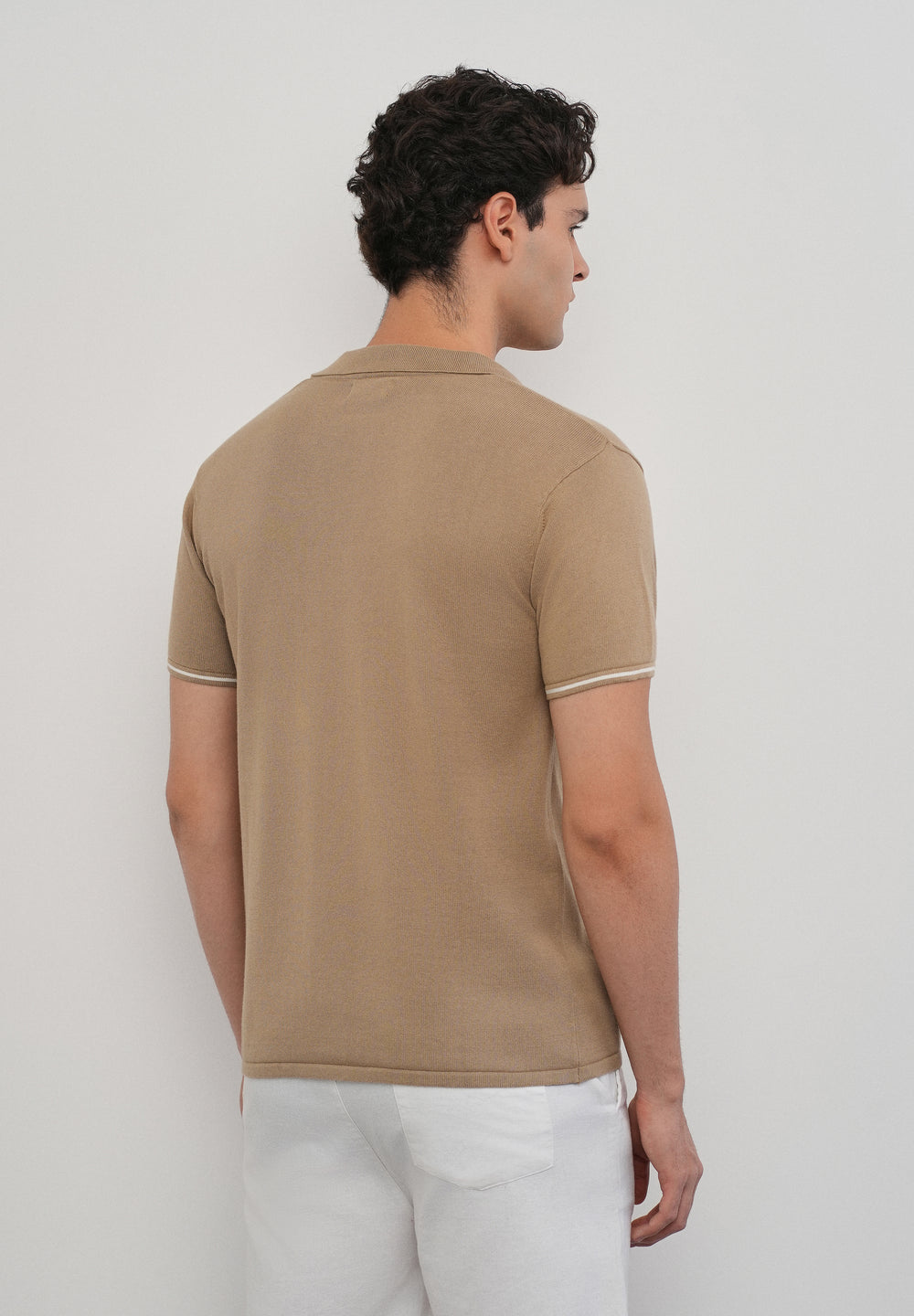 Tan Plain Knit Cuban Collar Shirt