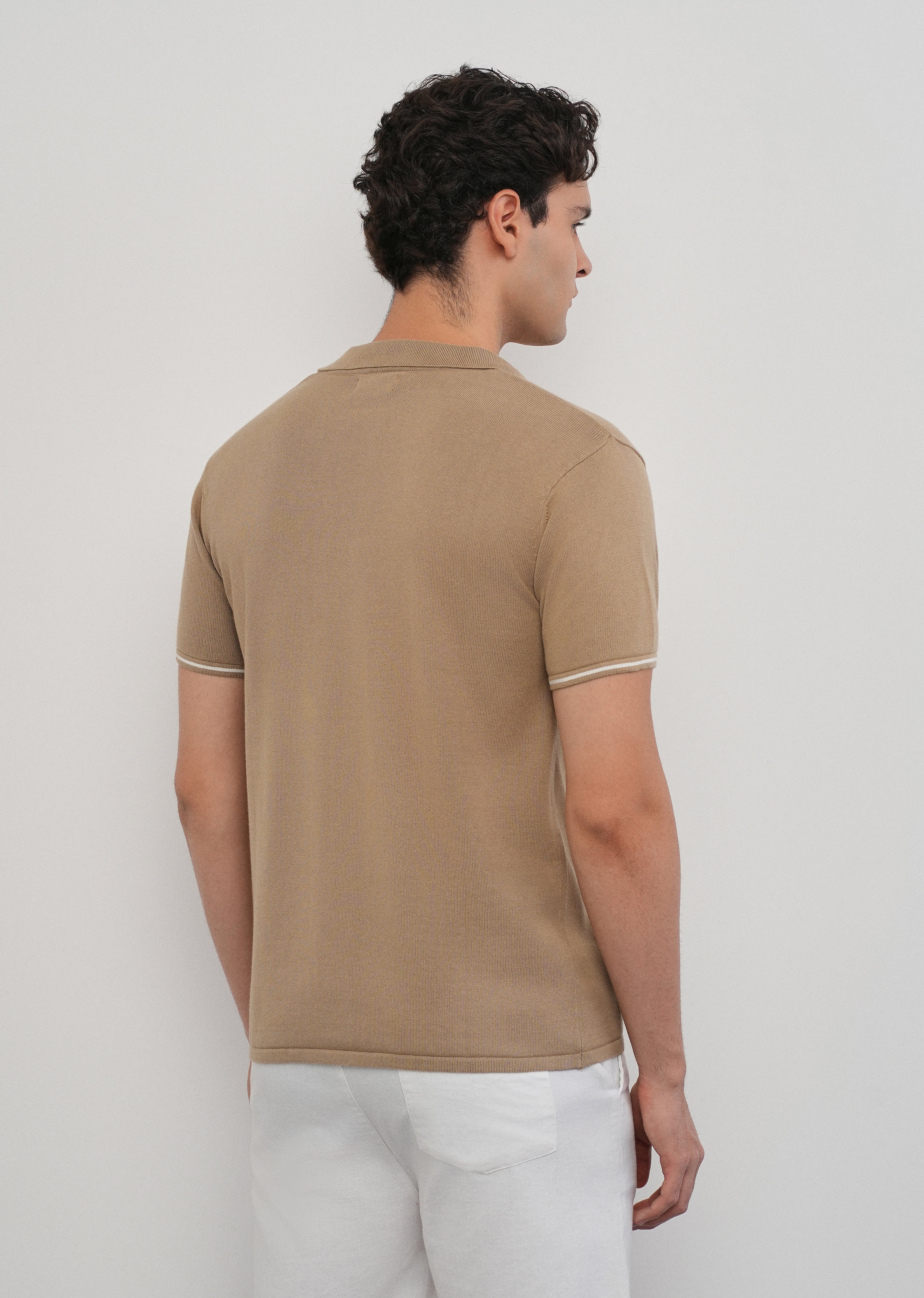 Tan Plain Knit Cuban Collar Shirt