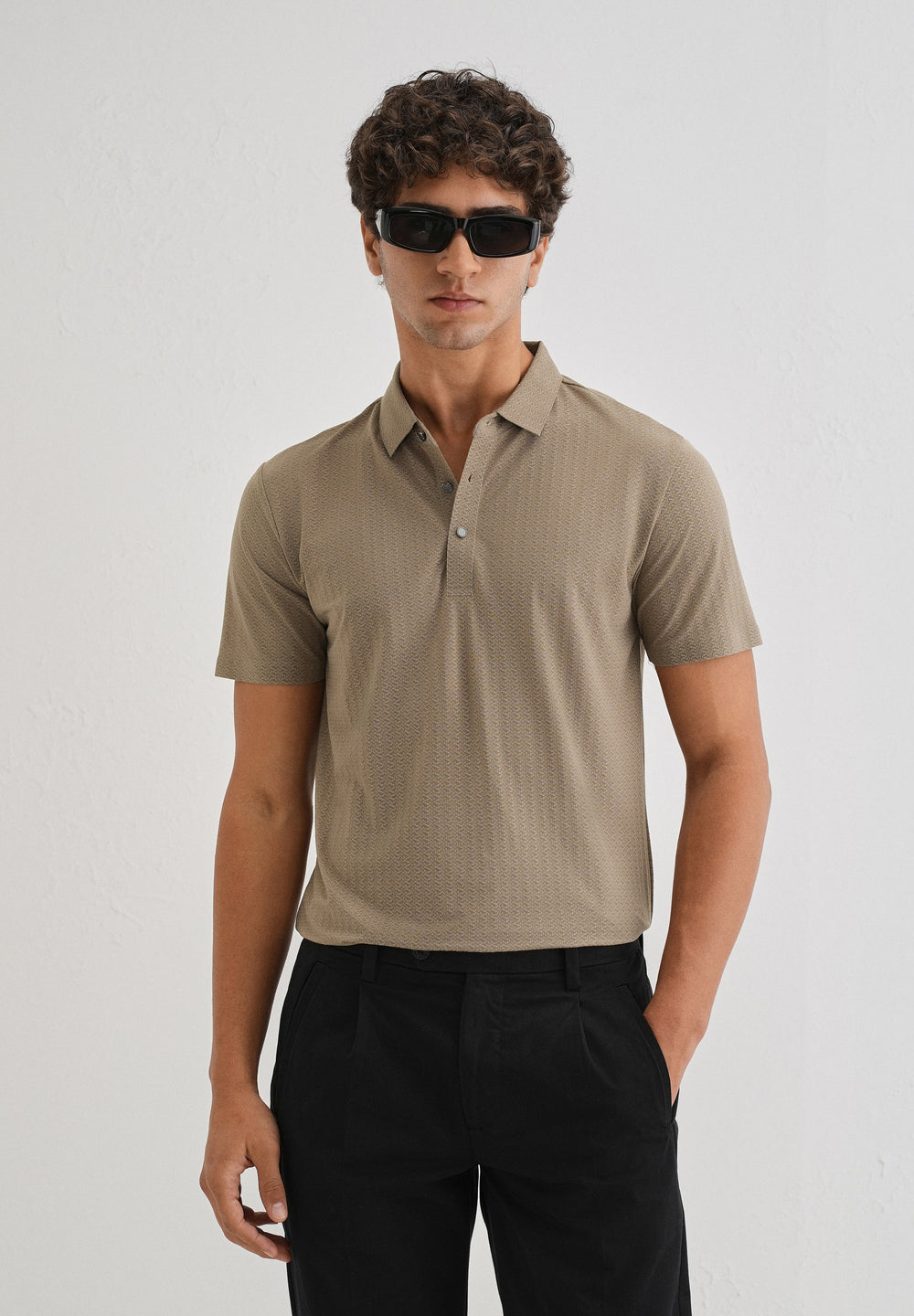 Tan Polo Collar Printed Seamless T-shirt