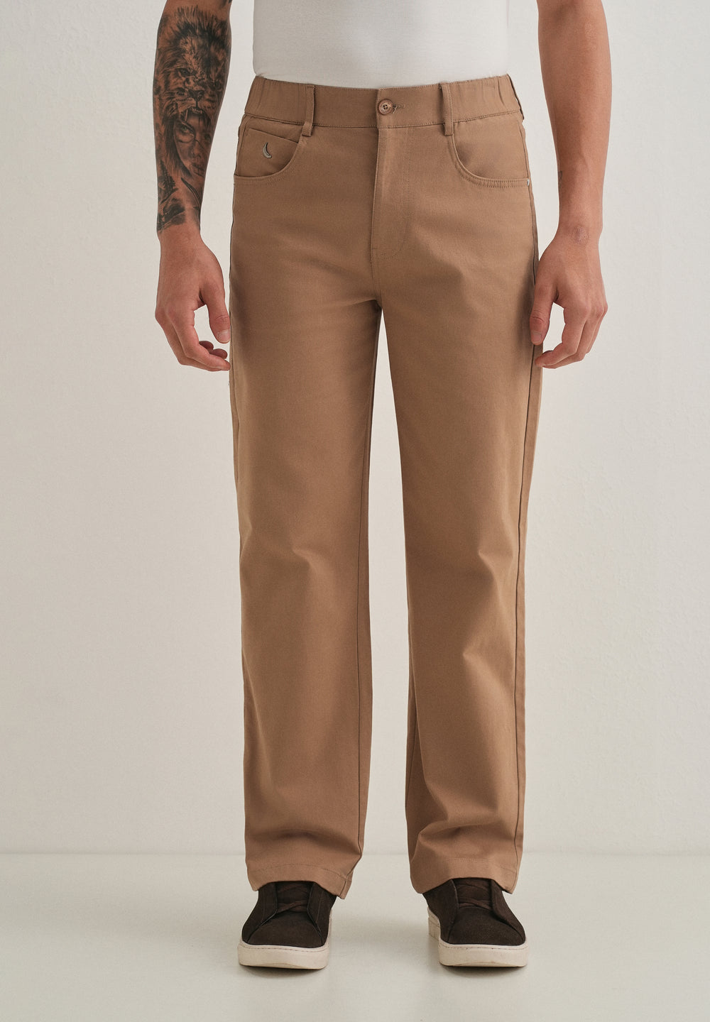 Tan Semi-Elasticated Cotton Trouser