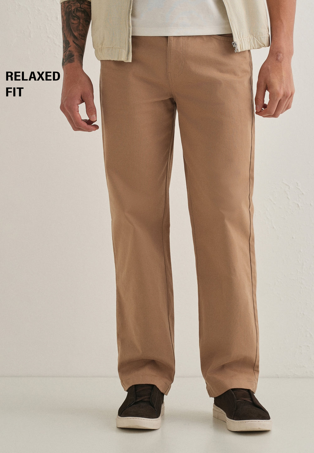 Tan Semi-Elasticated Cotton Trouser