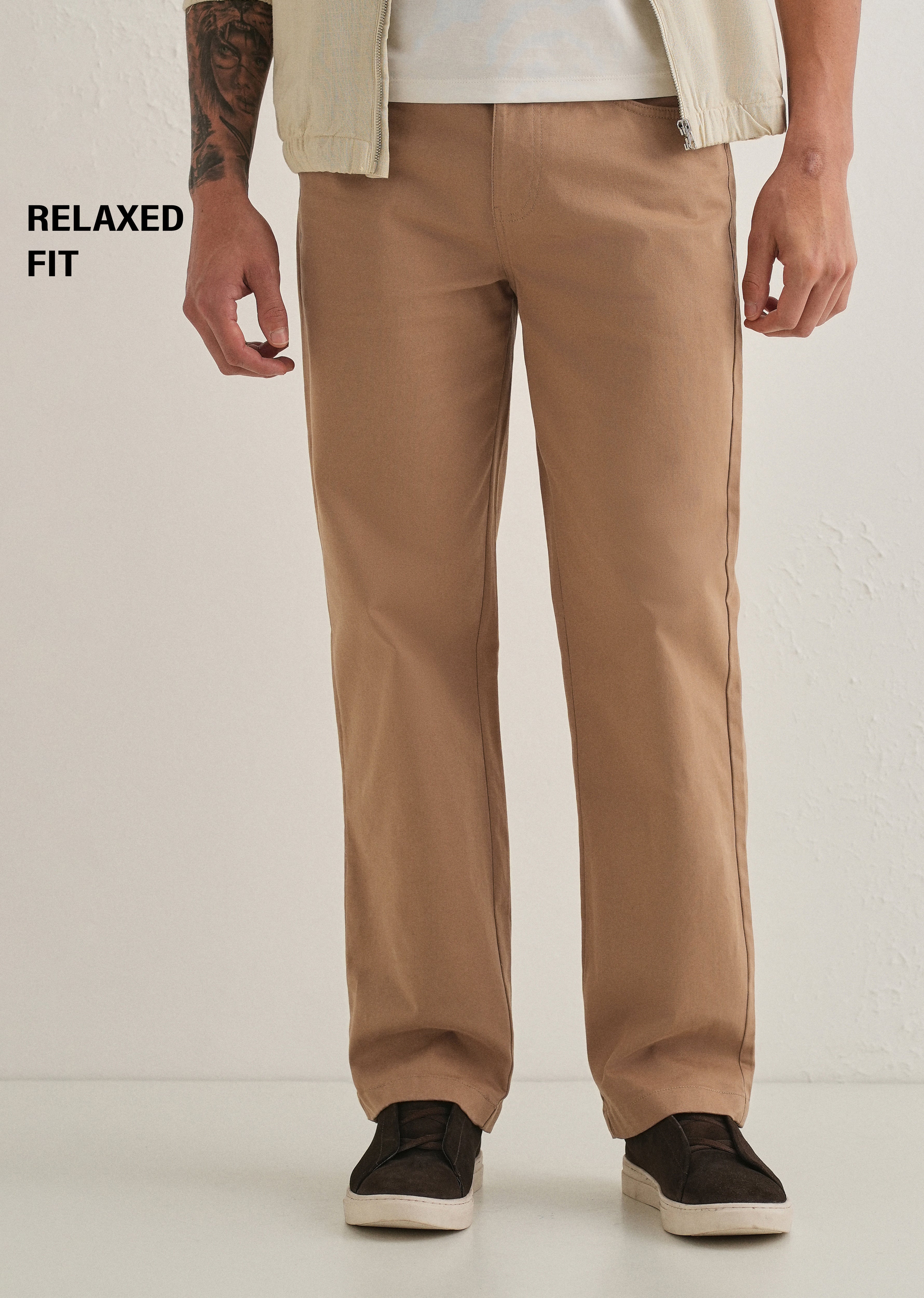 Tan Semi-Elasticated Cotton Trouser