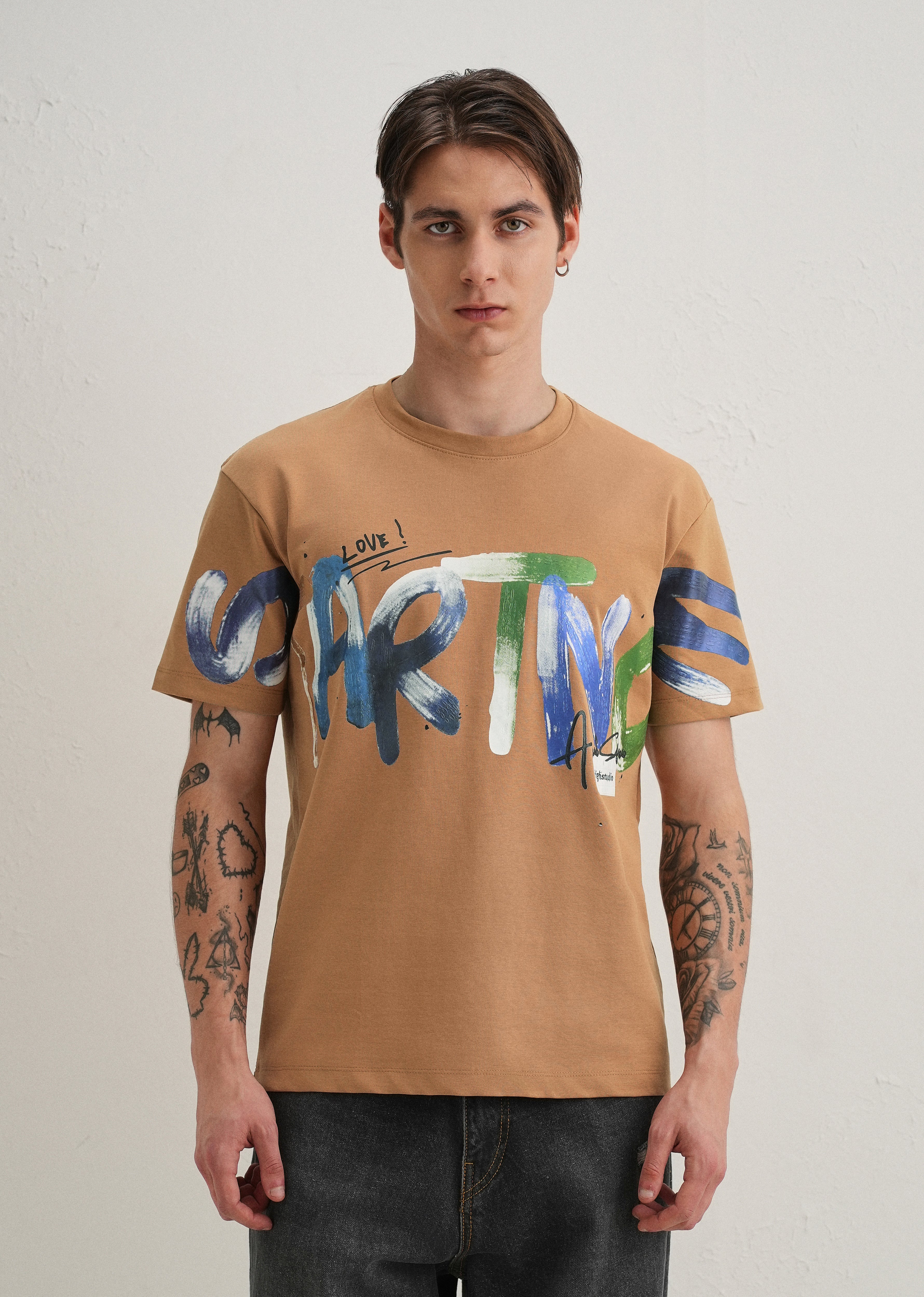 Tan Textured Print T-Shirt