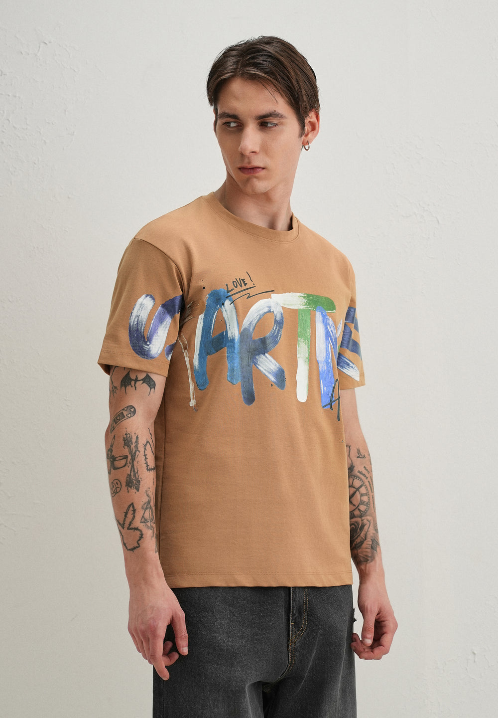 Tan Textured Print T-Shirt