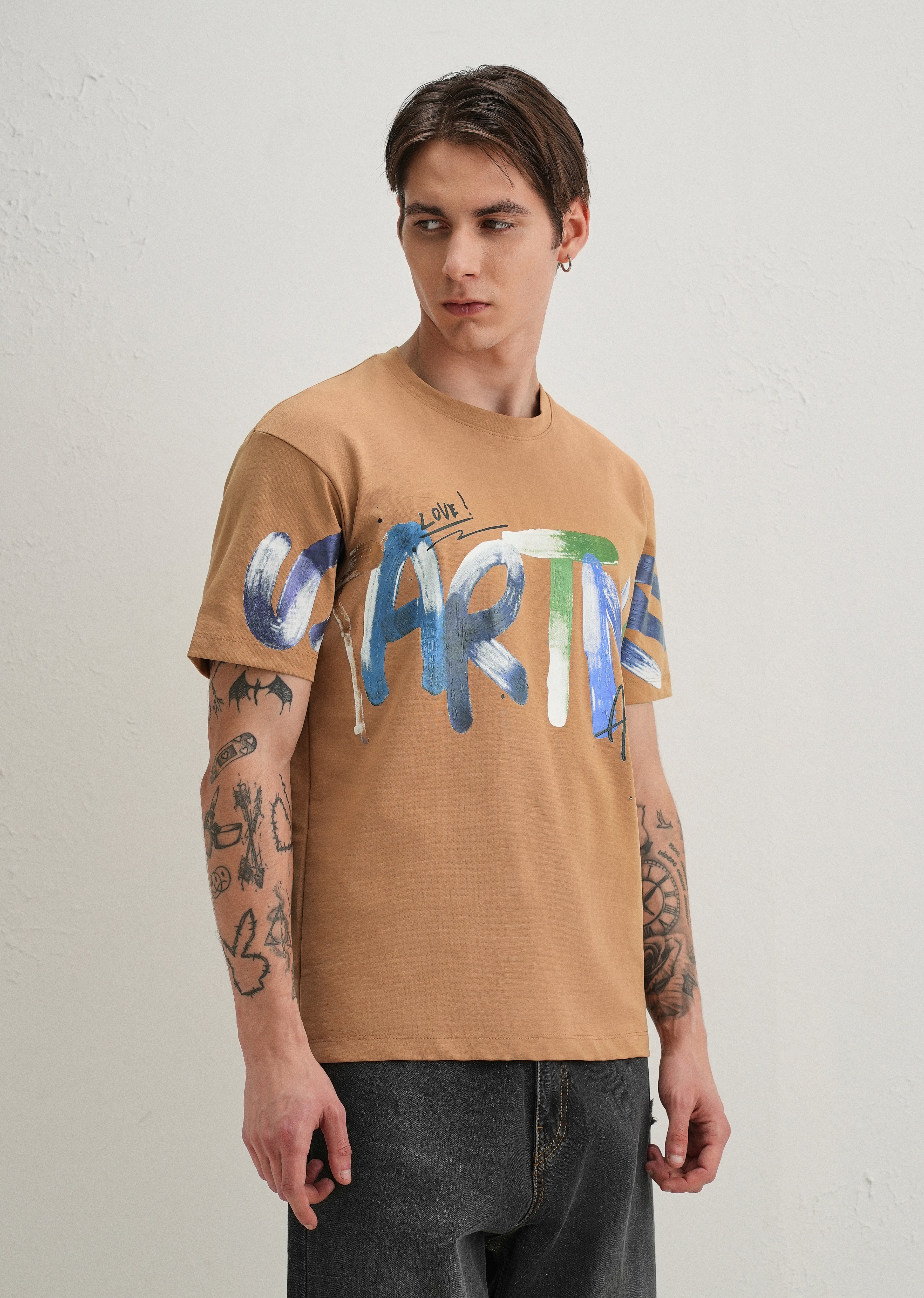 Tan Textured Print T-Shirt