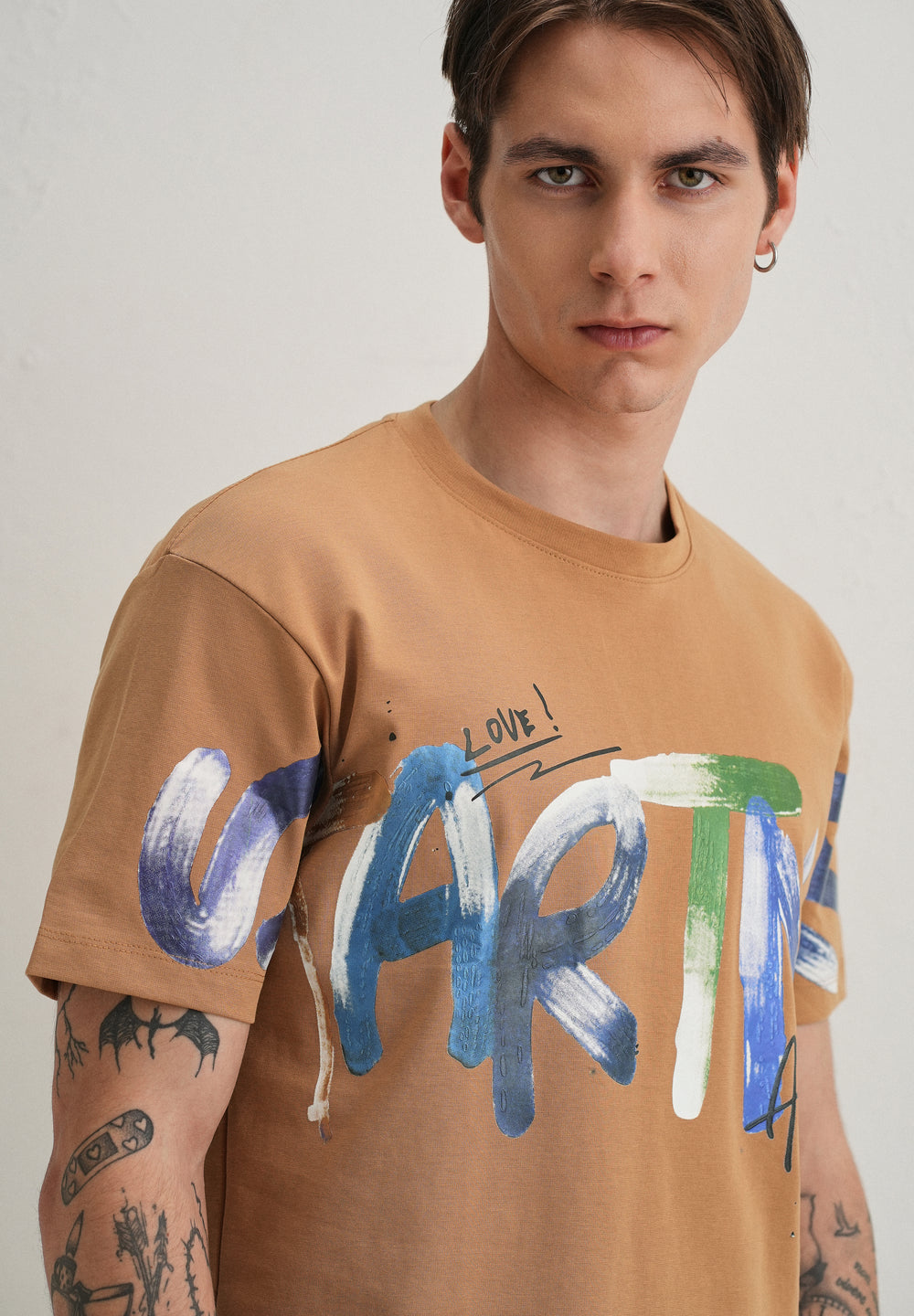 Tan Textured Print T-Shirt