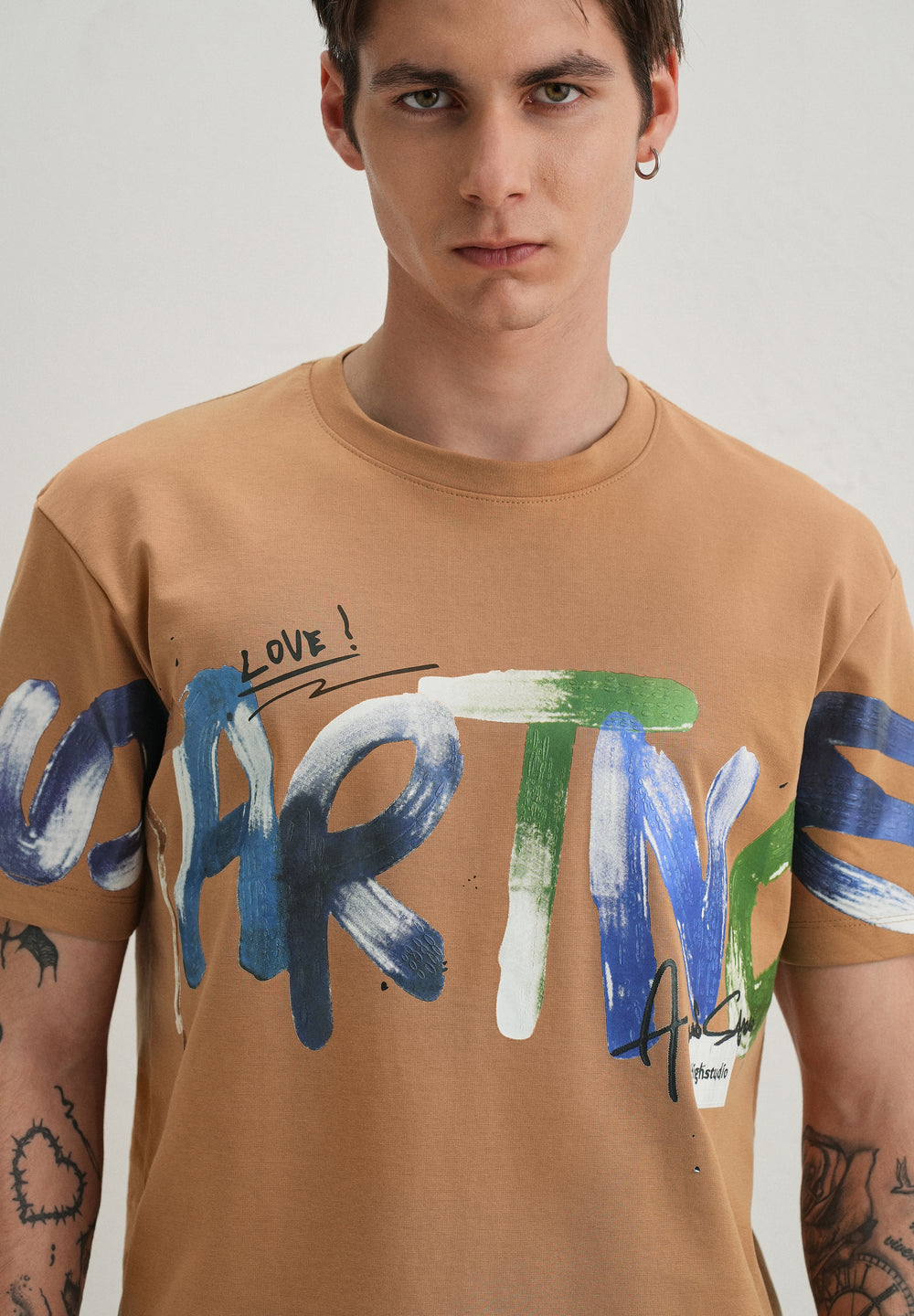 Tan Textured Print T-Shirt