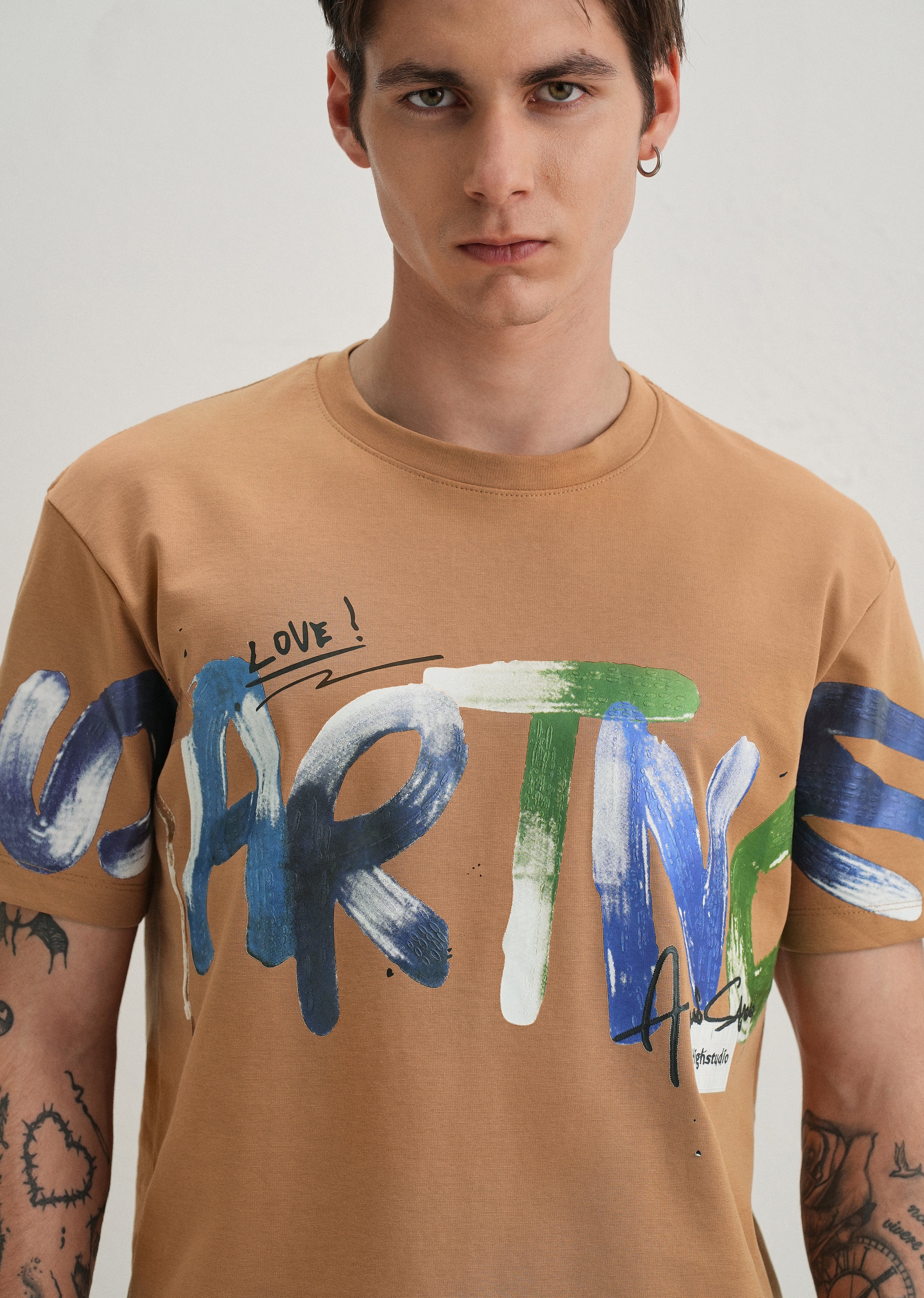 Tan Textured Print T-Shirt