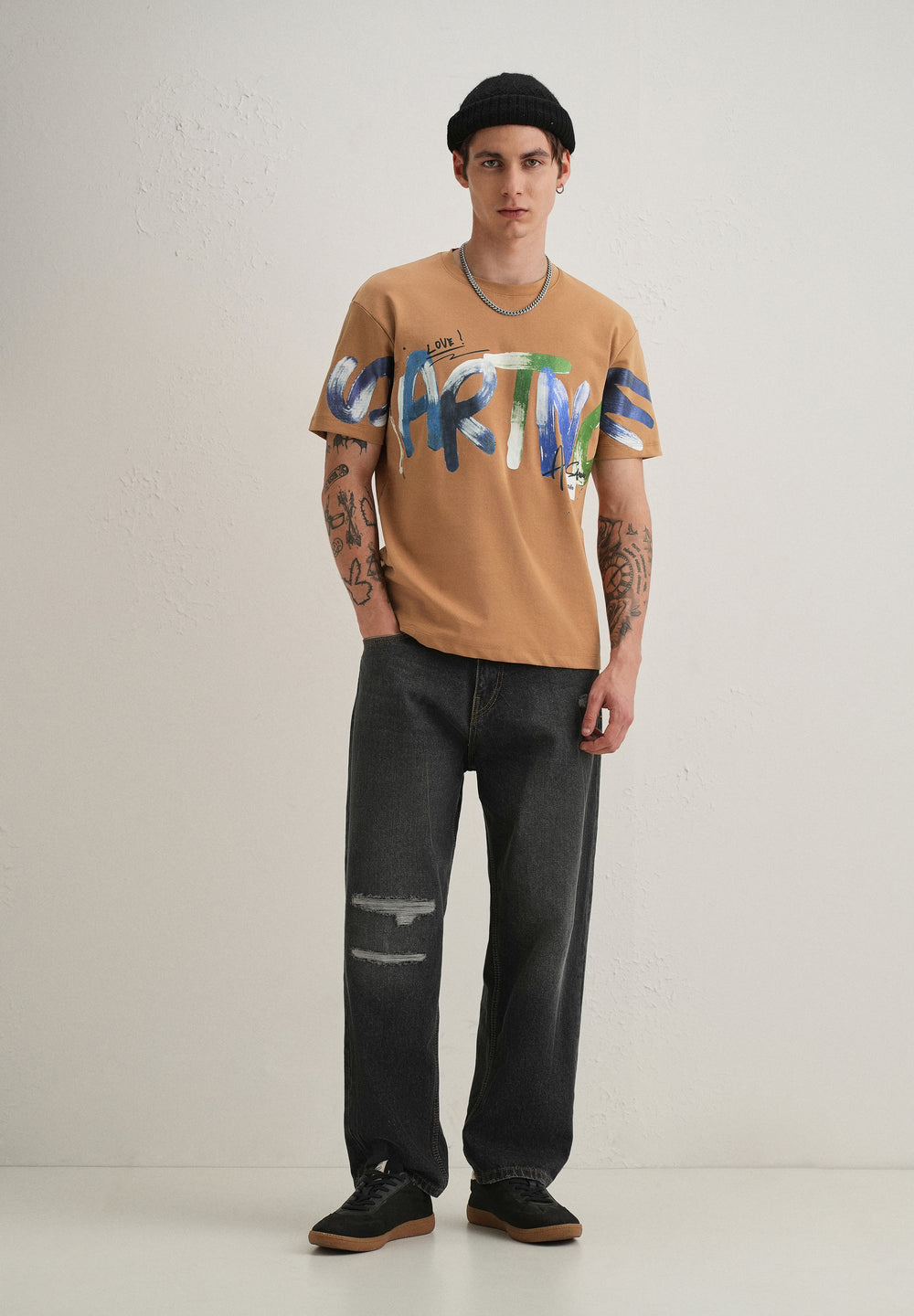 Tan Textured Print T-Shirt