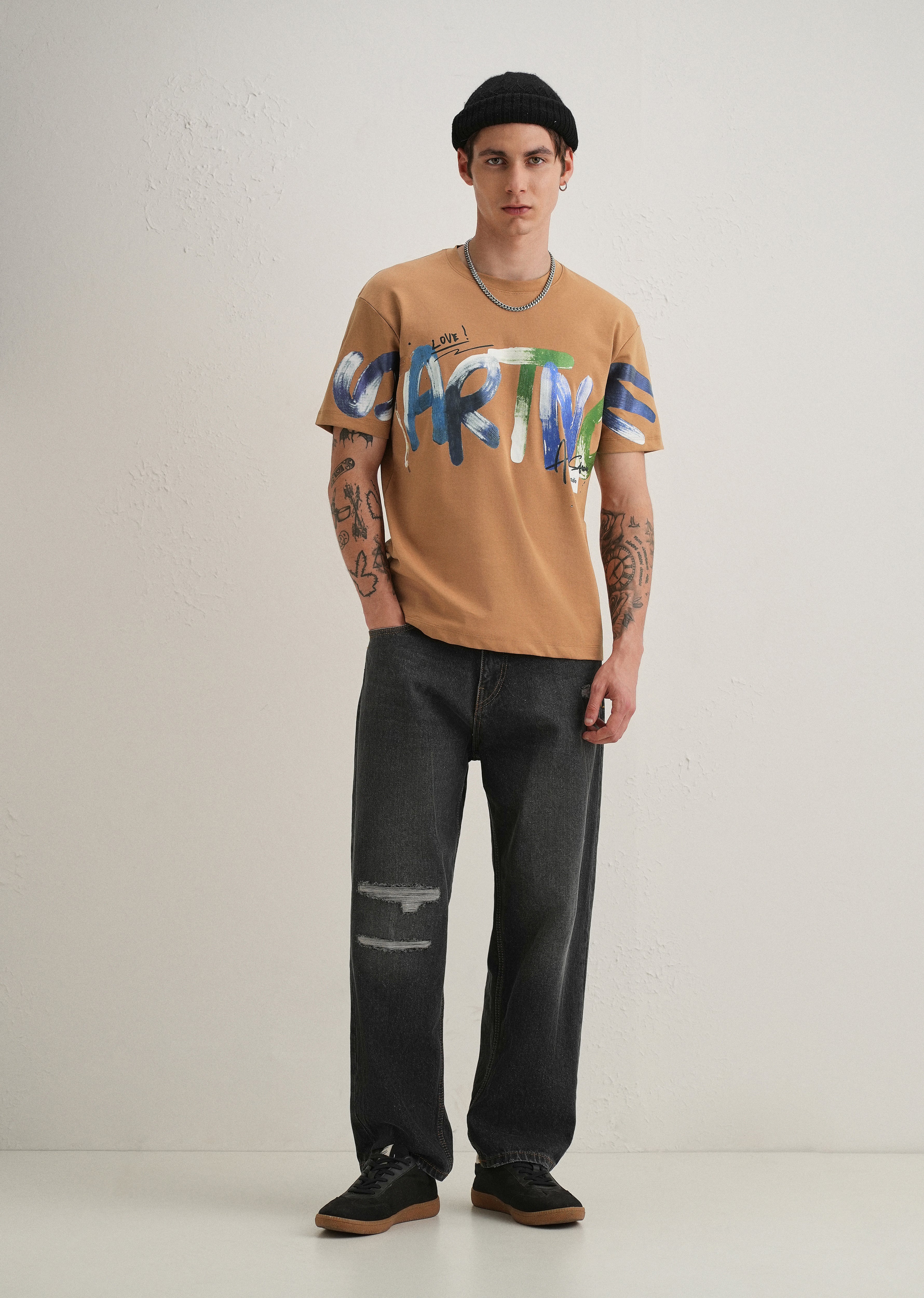 Tan Textured Print T-Shirt