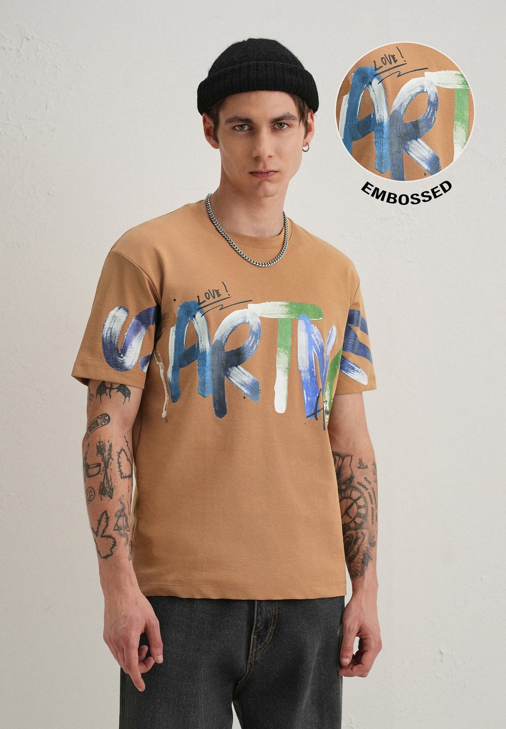 Tan Textured Print T-Shirt