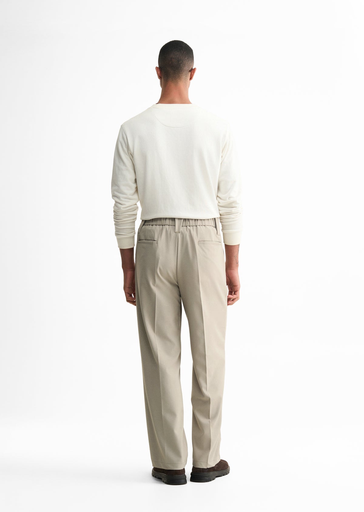 Taupe Back Elastic Relaxed Fit Trouser