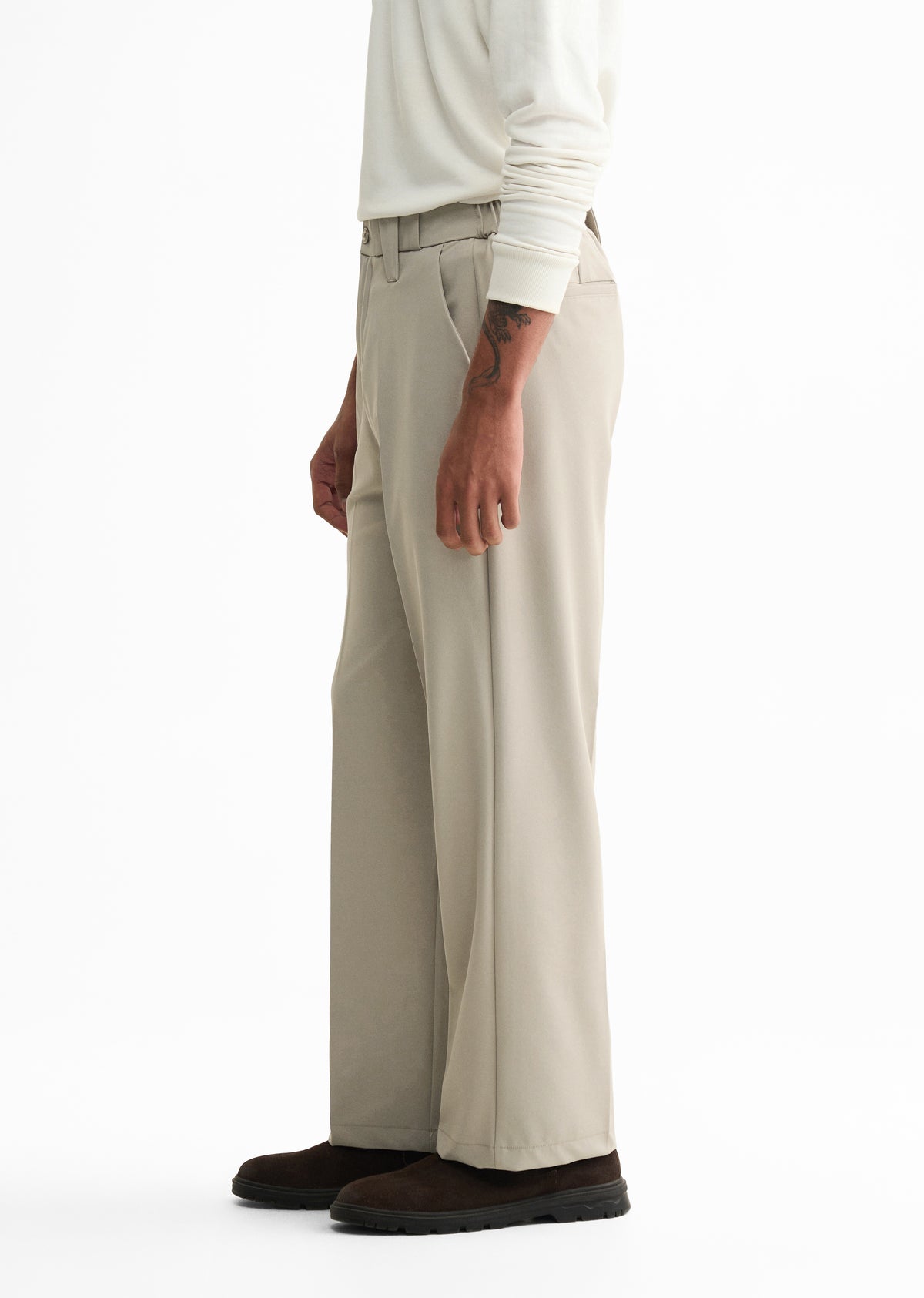 Taupe Back Elastic Relaxed Fit Trouser