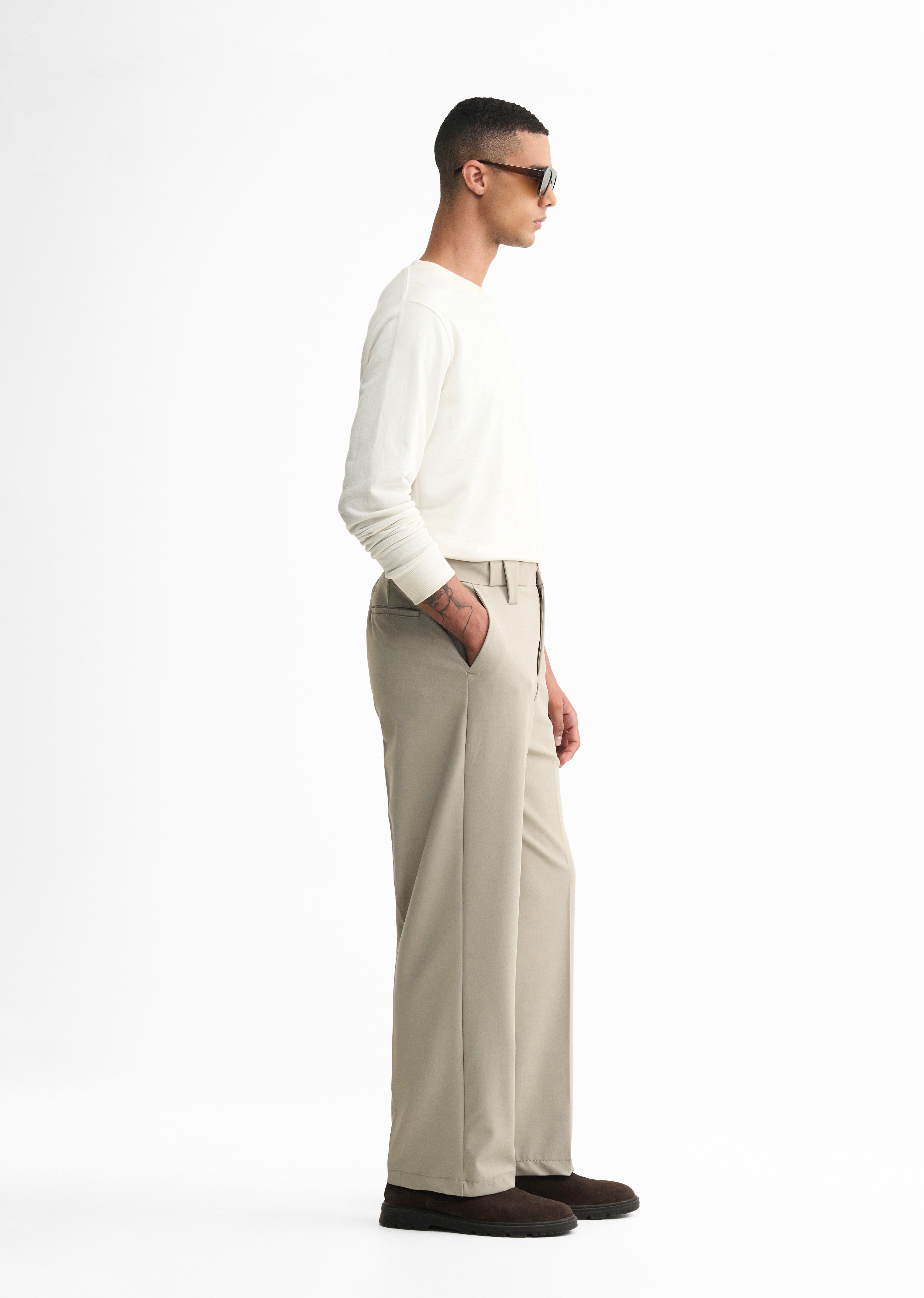Taupe Back Elastic Relaxed Fit Trouser