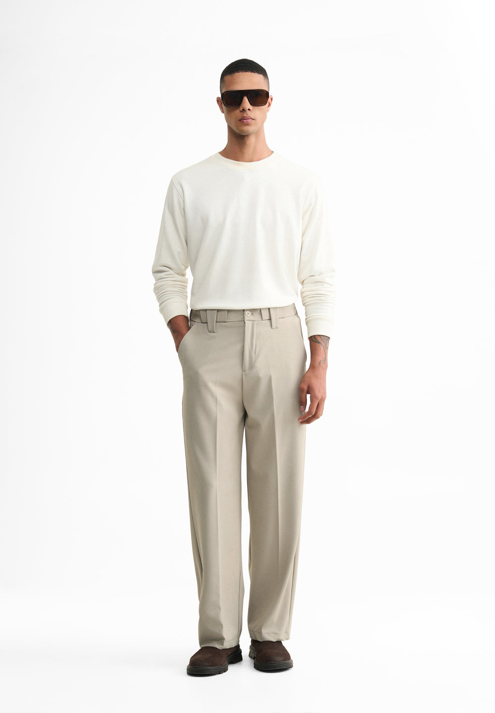 Taupe Back Elastic Relaxed Fit Trouser