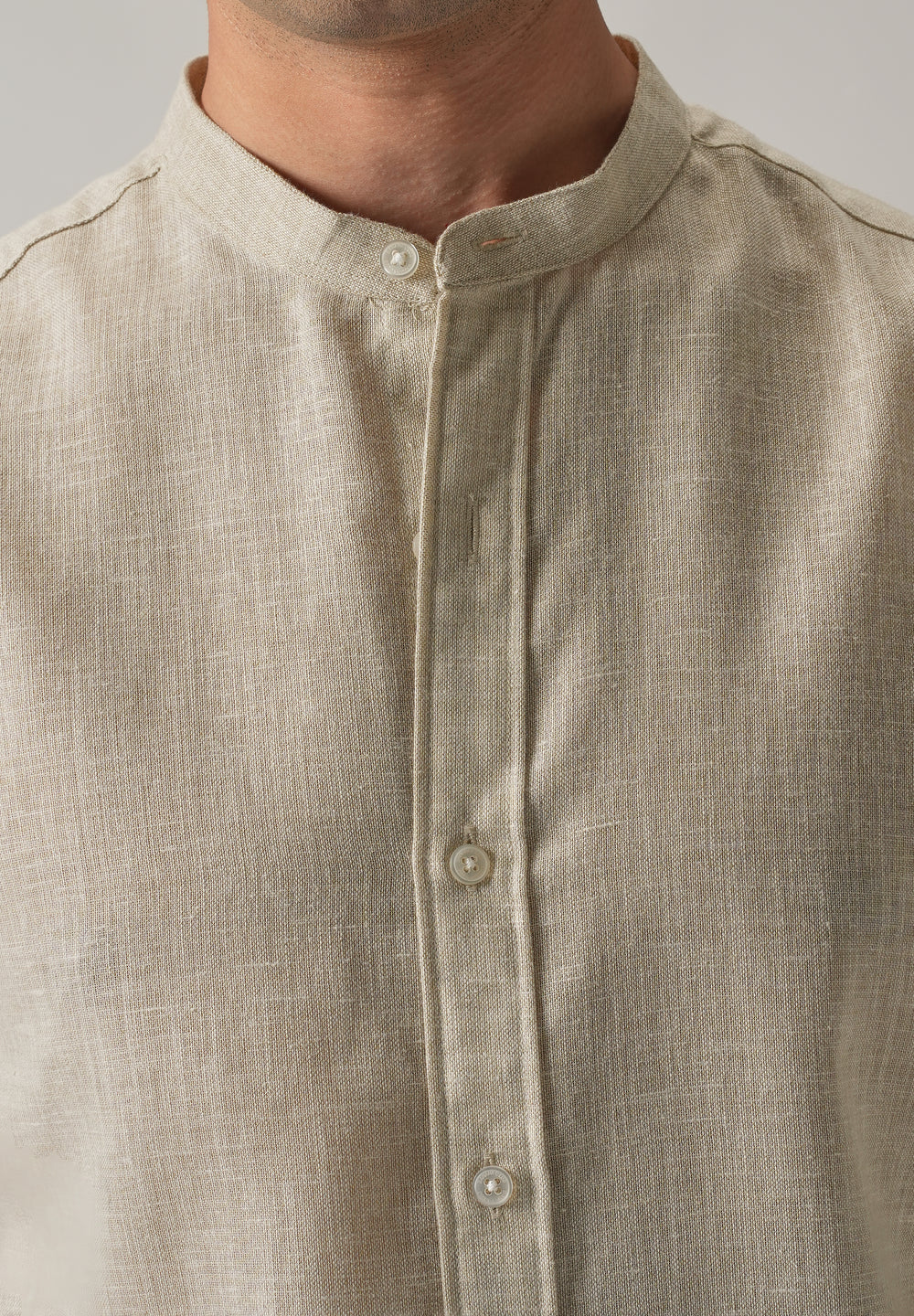Taupe Beige Blended Linen Shirt