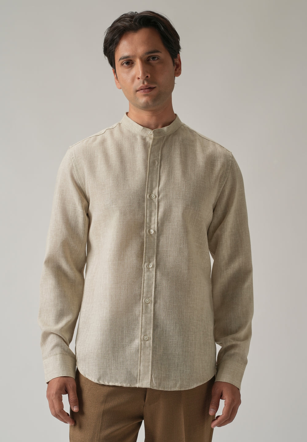 Taupe Beige Blended Linen Shirt