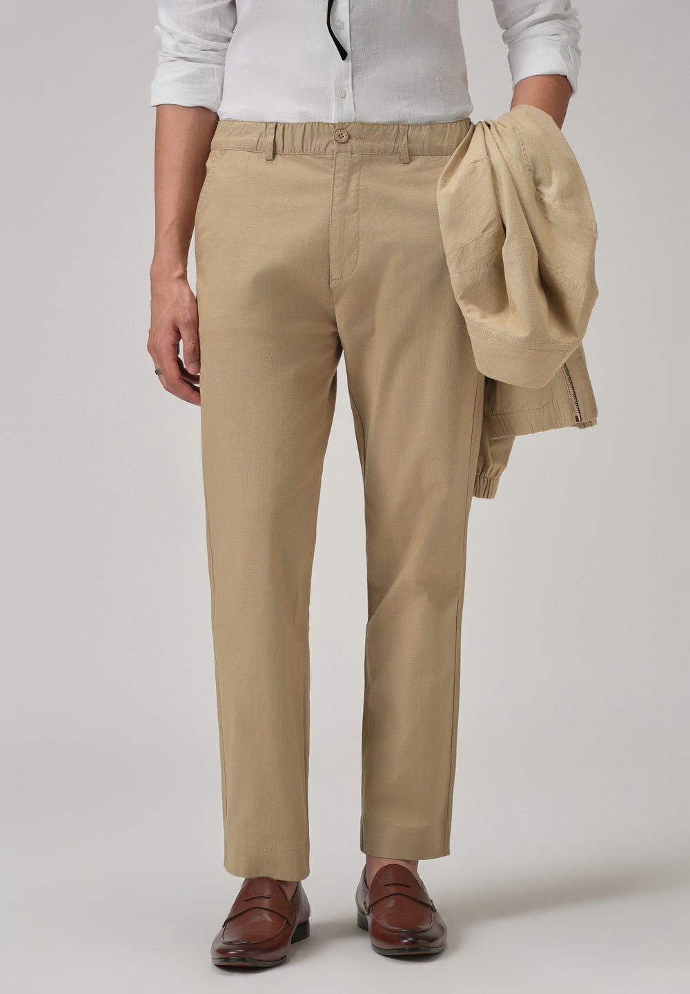 Taupe Beige Cotton Trouser