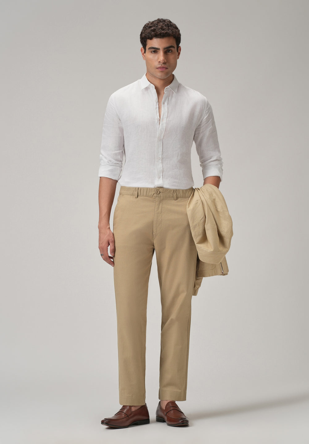Taupe Beige Cotton Trouser