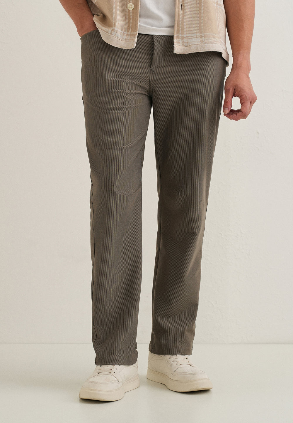 Taupe Straight Fit Corduroy Pants