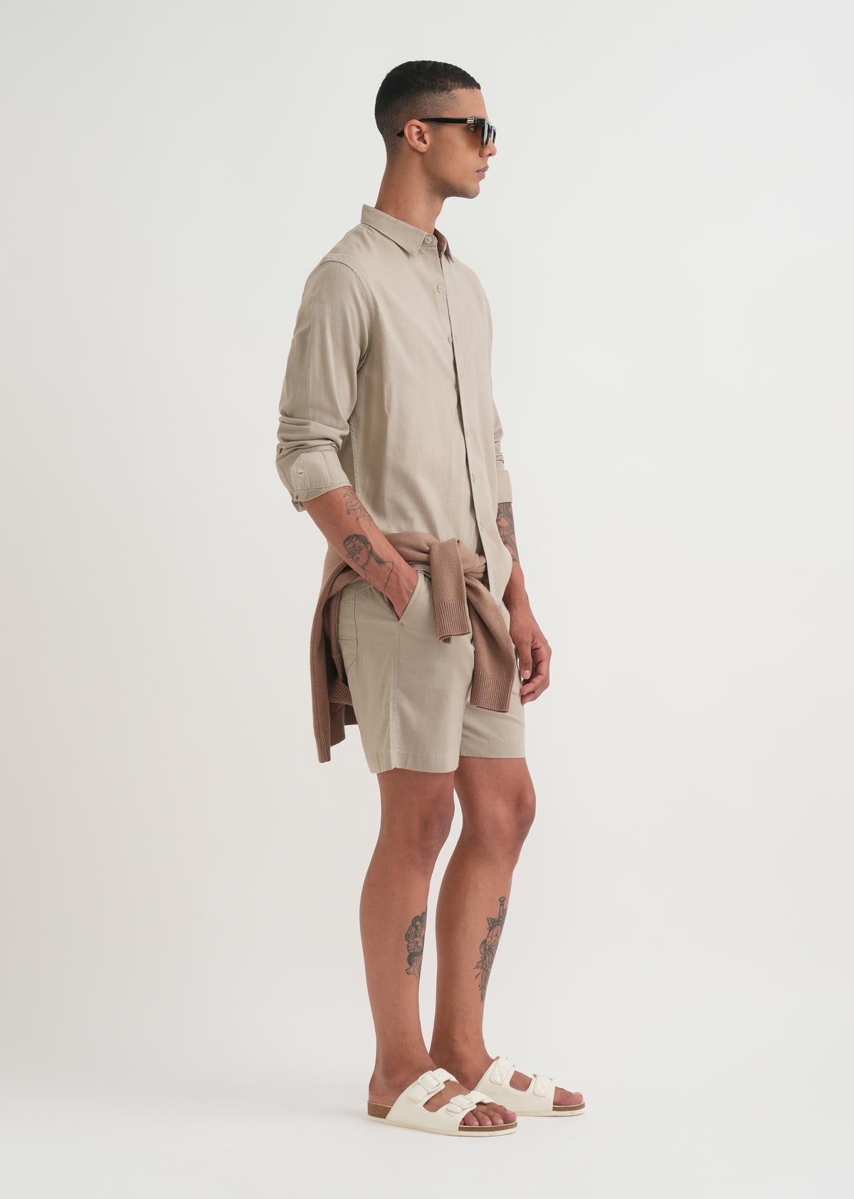 Taupe Cotton Blend Regular Fit Shirt