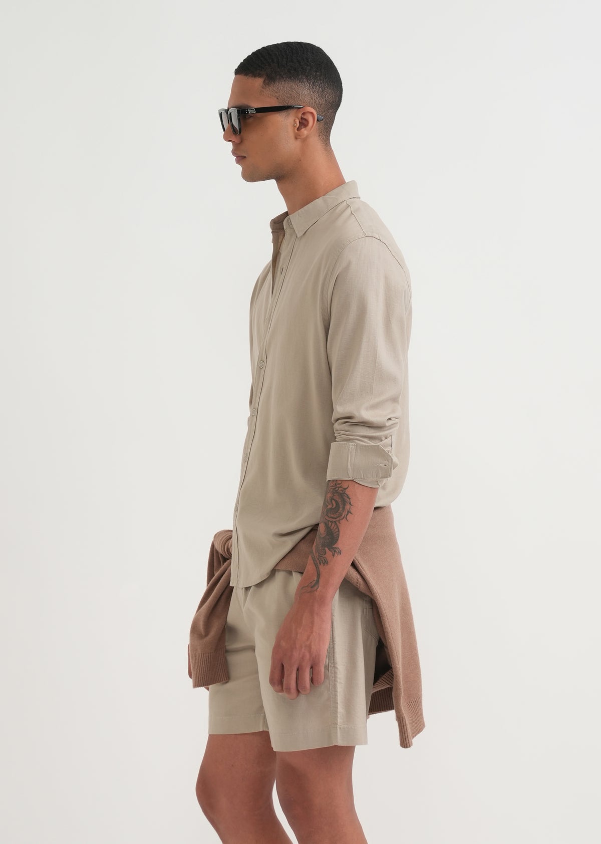Taupe Cotton Blend Regular Fit Shirt